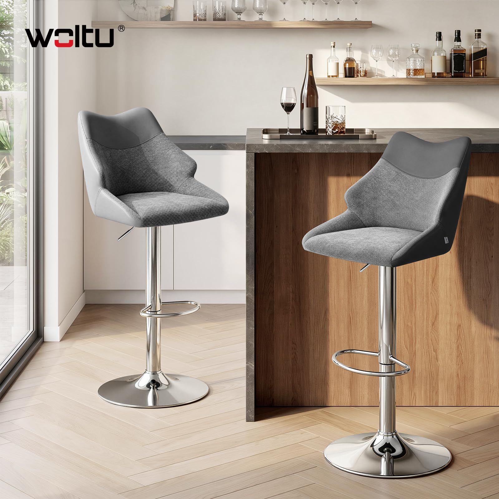 WOLTU 4X Sgabelli da Bar, Sgabelli Alti con Schienale e Poggiapiedi, Grigio