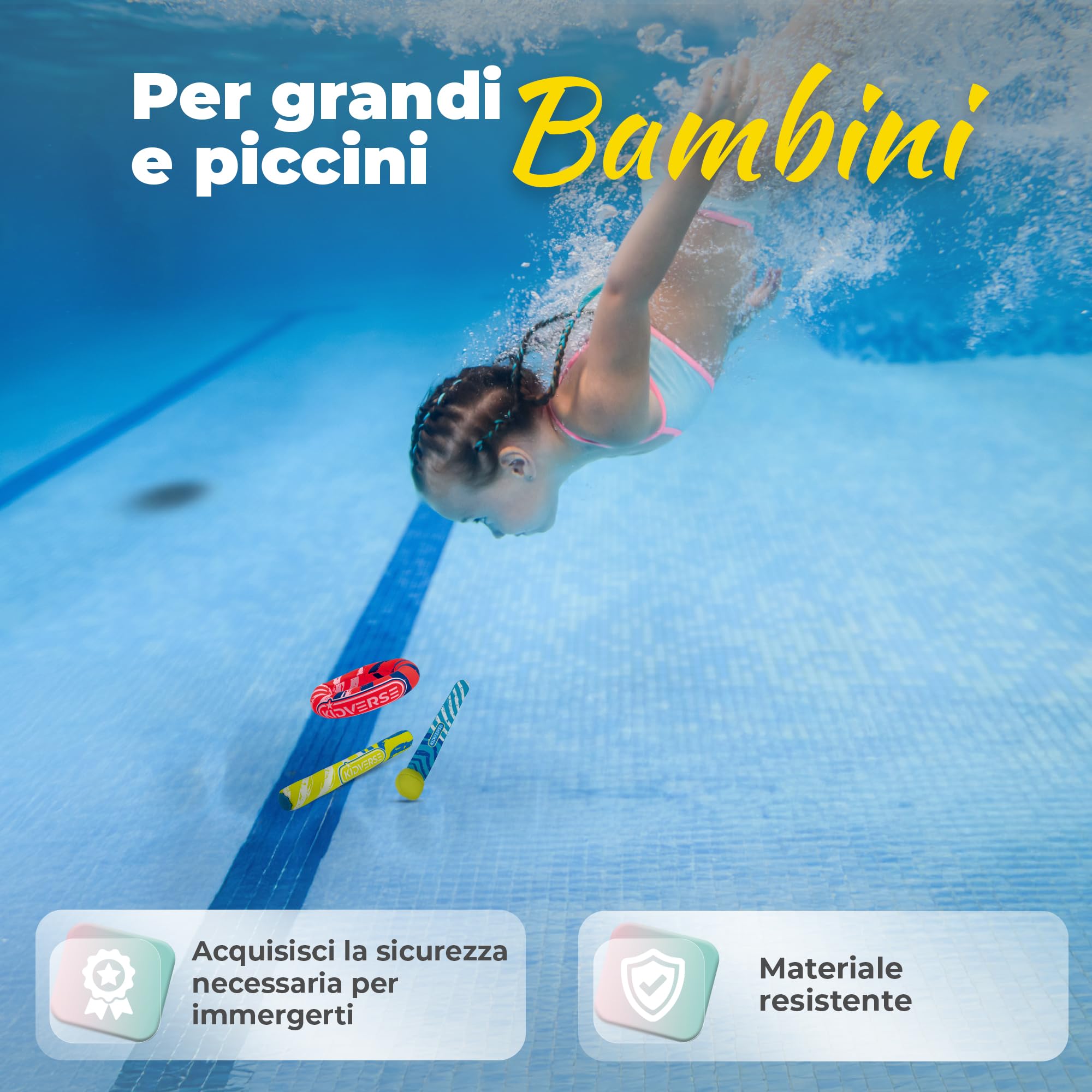 KIDVERSE Giochi Subacquei per Bambini - Giocattoli Acquatici Testati - Gioco Subacqueo in Neoprene Bambini - Colorati Giochi da Piscina per Imparare a Immergersi (Kit subacqueo)