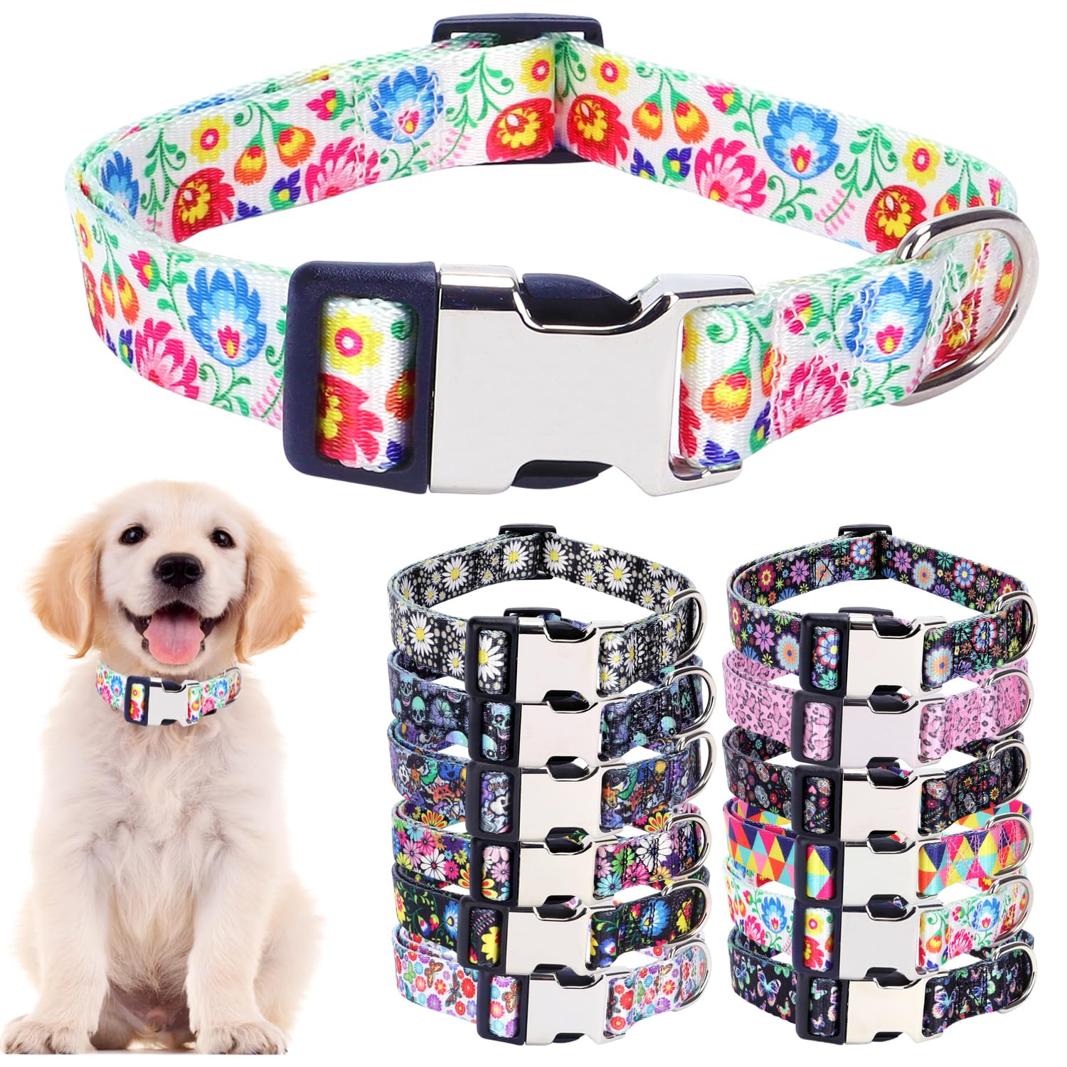 Collar de perro ajustable para razas grandes y pequeñas de nailon suave
