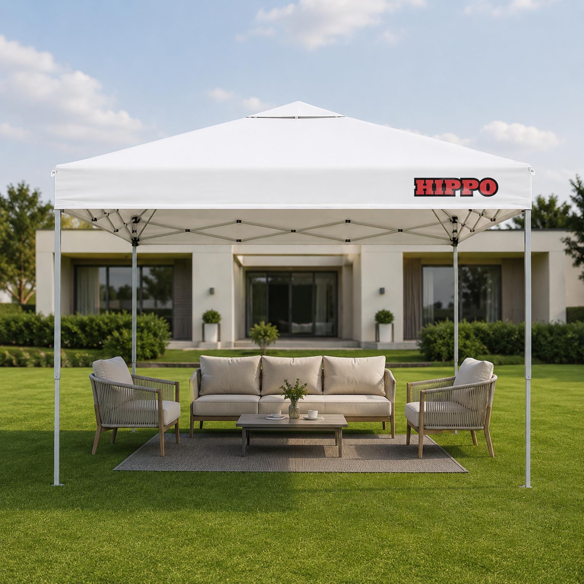 HIPPO 10X10 FT Pop UP Waterproof Canopy/Gazebo with One Push Setup Height Adjustable Foldable & Portable Sun Shade Tent for Outdoor Garden, Terrace, Events, Camping, Hotels & Cafe (White)-image-4