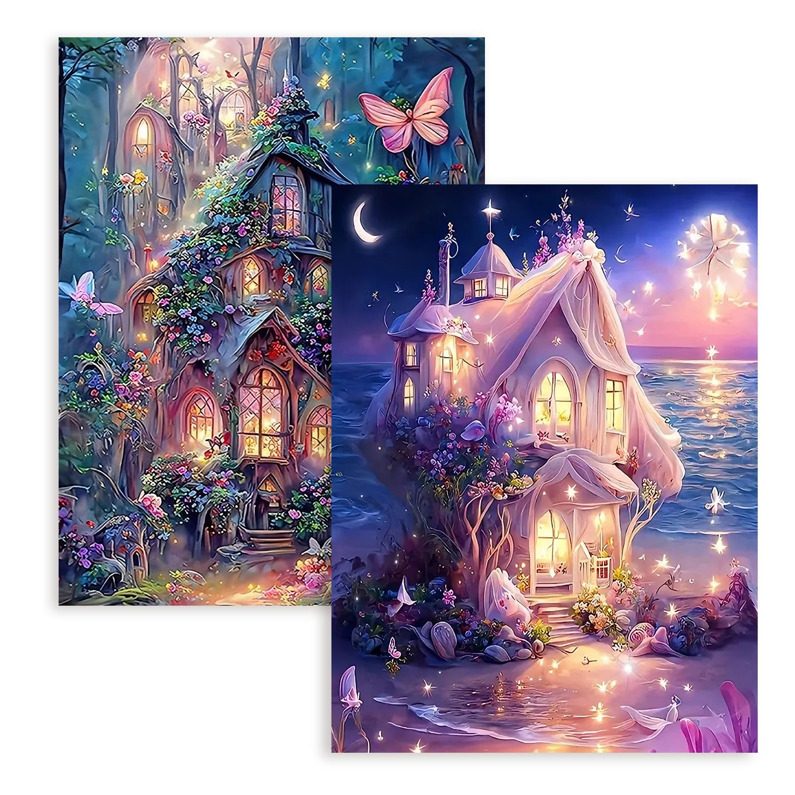 RARITYLL 2 Adult 5D Diamond Painting Sets, Full Diamond Magic Fairyland Home DIY Diamond Art Set, Home wall Decoration, Beginner, Birthday Gift, Festival Gift, 12x16 inches