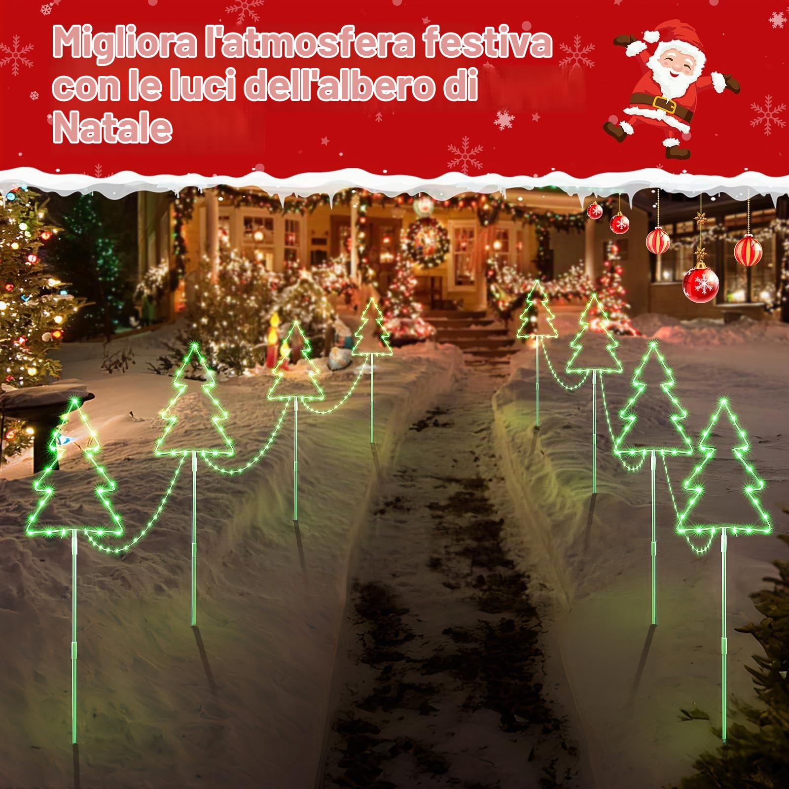 Quntis 4 Pack Luci Natale Sentiero Forma Albero di Natale 160 LED con Timer 8 Modi IP65 Impermeabile Luci Natale Decorazione per il Giardino Sentiero Patio Prato, Verde