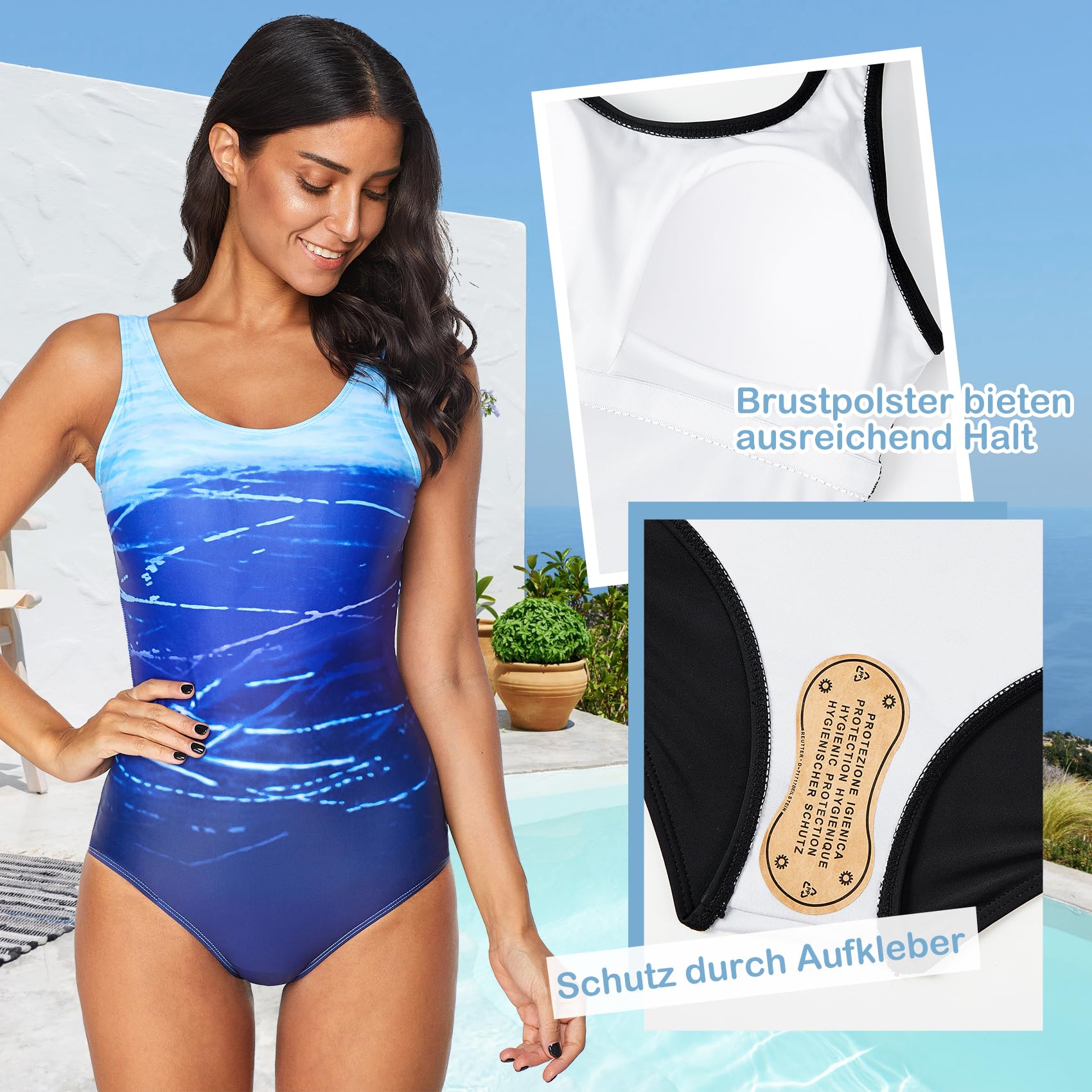 Durio Traje de baño para mujer deportivo para mujer, traje de baño sexy de una pieza con correas anchas para los hombros