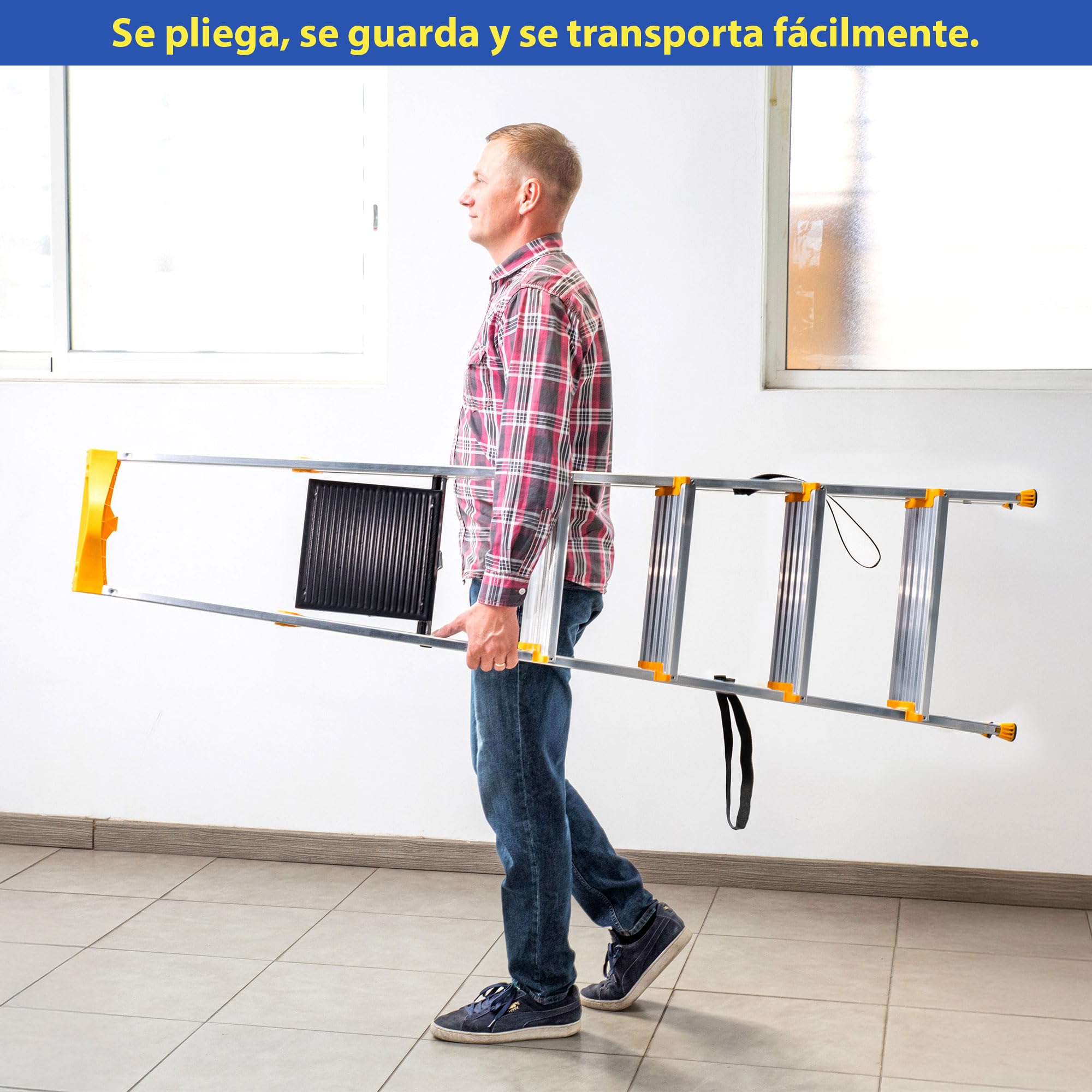 HOSTRÖM Escalera 5 peldaños de Aluminio, Taburete Plegable con Bandeja portaherramientas, peldaños 12 cm, Uso doméstico y Profesional, garantía 5 años.