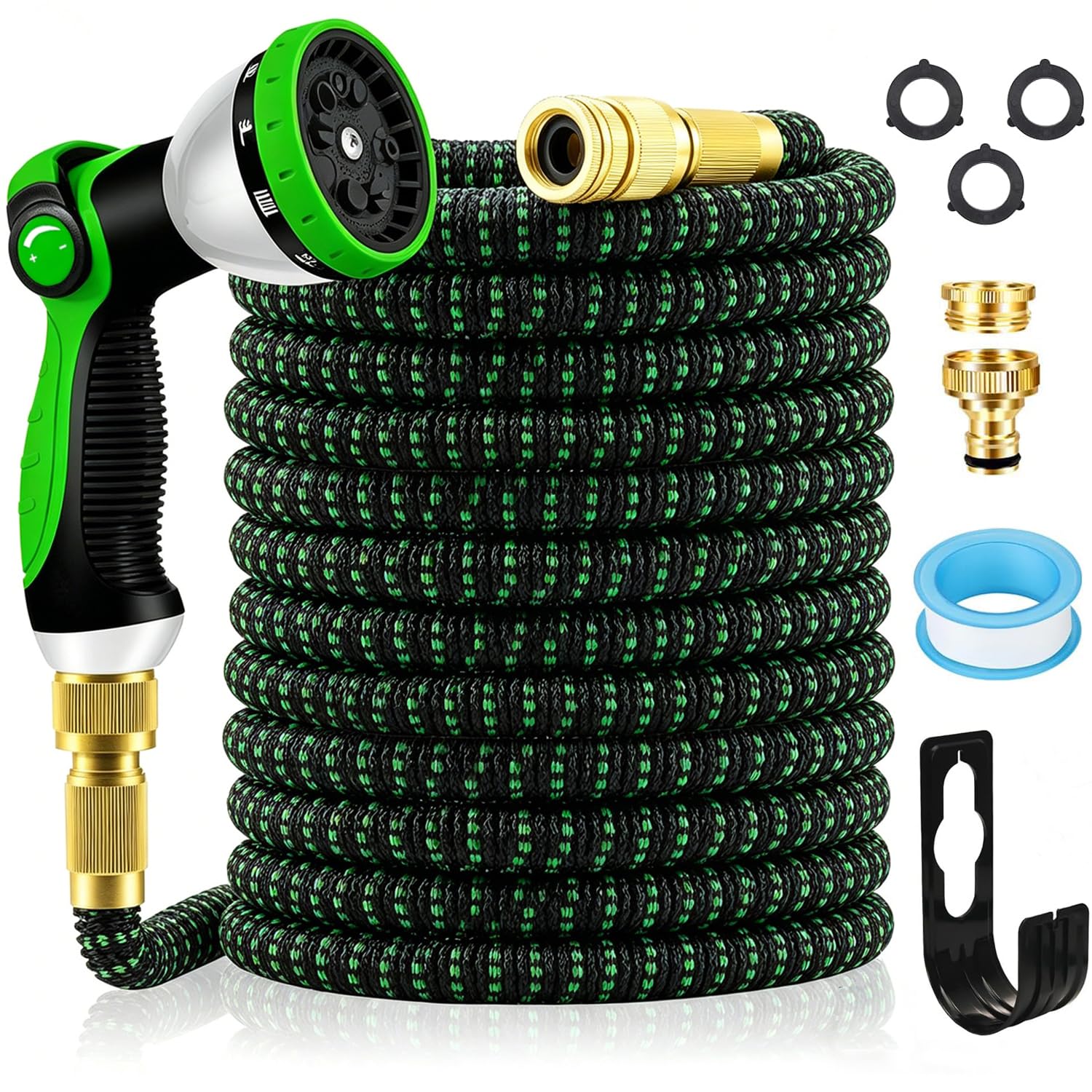Hose Pipe, Upgraded 3-Layer Latex Expandable Garden Hose 50FT, with 3/4"&1/2" Metal Connectors, No-Kink Flexible Water Hose, 10 Function Spray, for Gardening, Cleaning & Washing(50ft/15m)