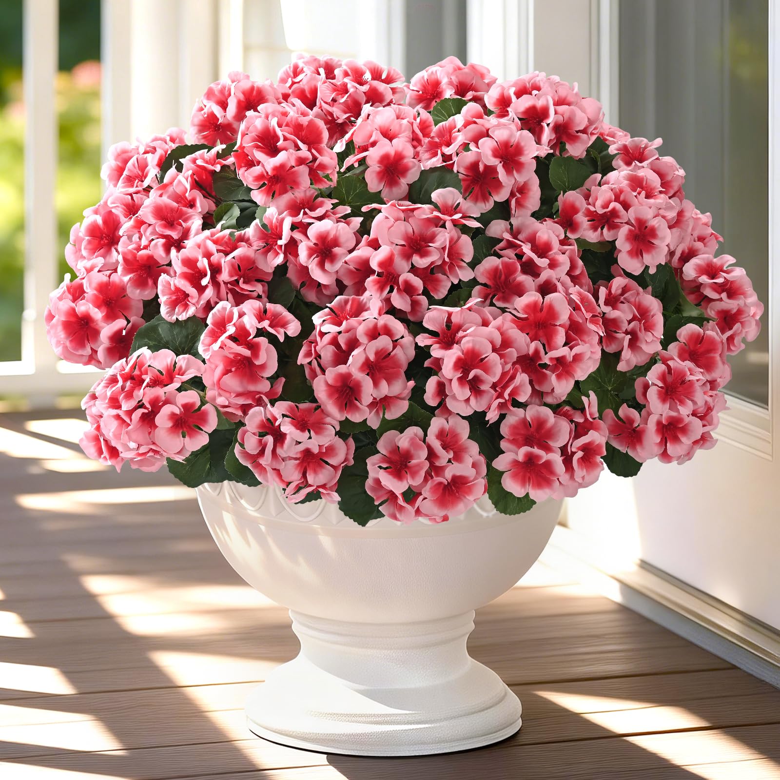 Photo 1 of 16 Bundles Artificial Flowers for Outdoors, Realistic Geraniums Fake Flowers for Decorations, UV Resistant Silk Faux Flowers Plants for Outside Garden Porch Planter Yard Patio Home Decor(Pink)
