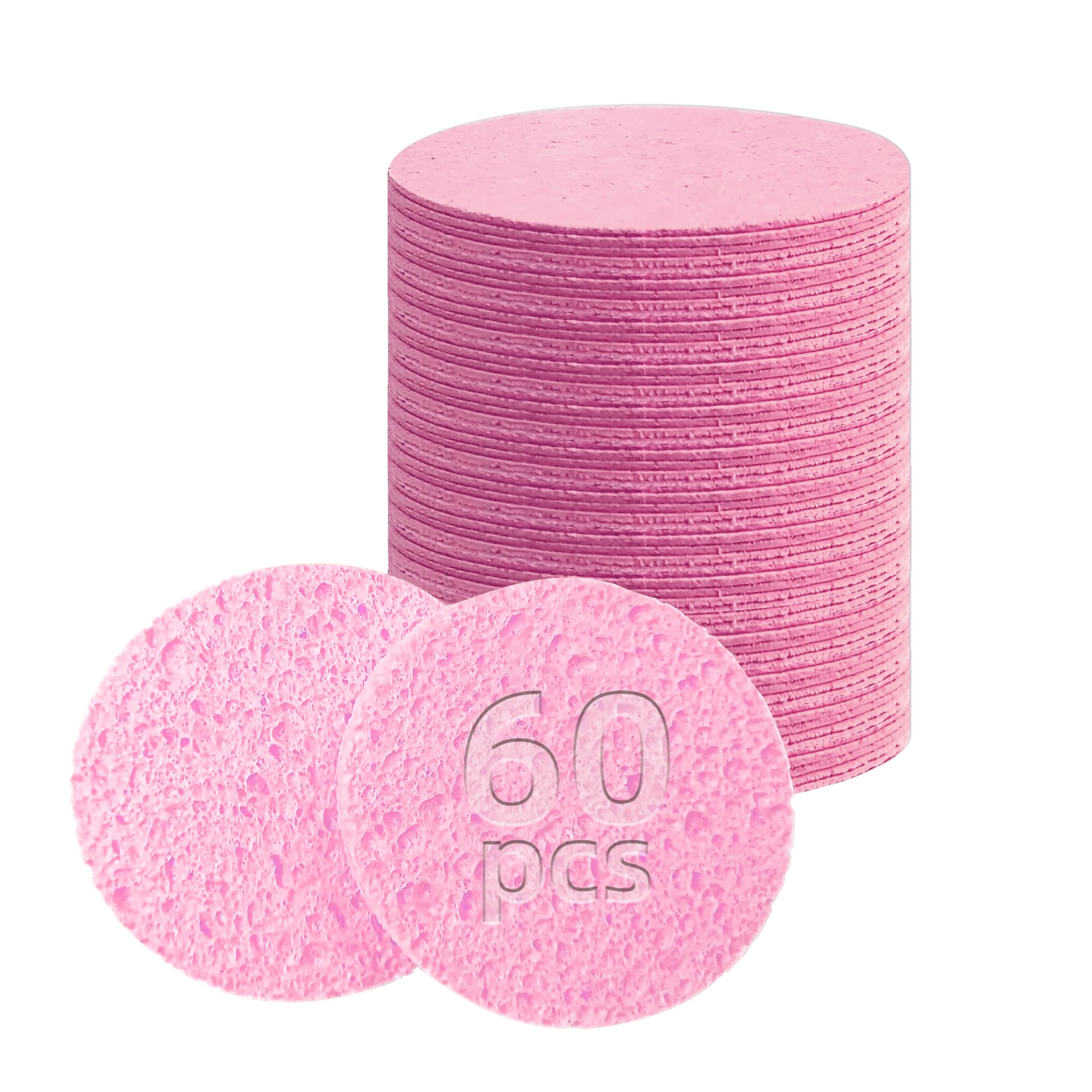 Silkyhose 60-Count Compressed Facial Sponges 100% Natural Cellulose Cosmetic Spa Sponges for Daily Facial Cleansing Makeup and Mask Removal Pore