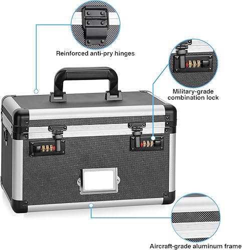 Miniatura 2 de Caja de almacenamiento con cerradura de 11 x 7 x 8.3 pulgadas con cerradura de combinación, caja fuerte portátil para documentos, medicamentos,