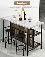 Vista 2 de AWQM Kitchen Island with Seating & Storage Shelf, Faux Marble Island Table for Kitchen, Modern Bar Table and Chairs Set for 2,Dining Table Set for
