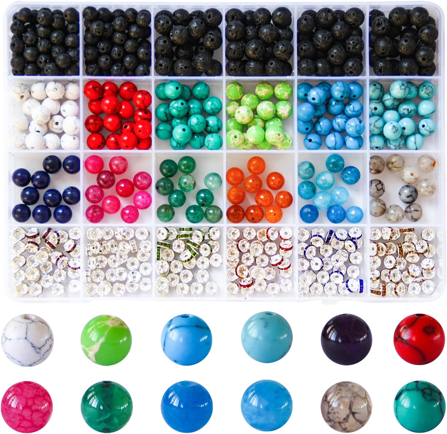 Colle Lava Stone Chakra Beads Jewelry Making Kits Gemstone DIY Beads Sets for Bracelet Necklace (559beadss)