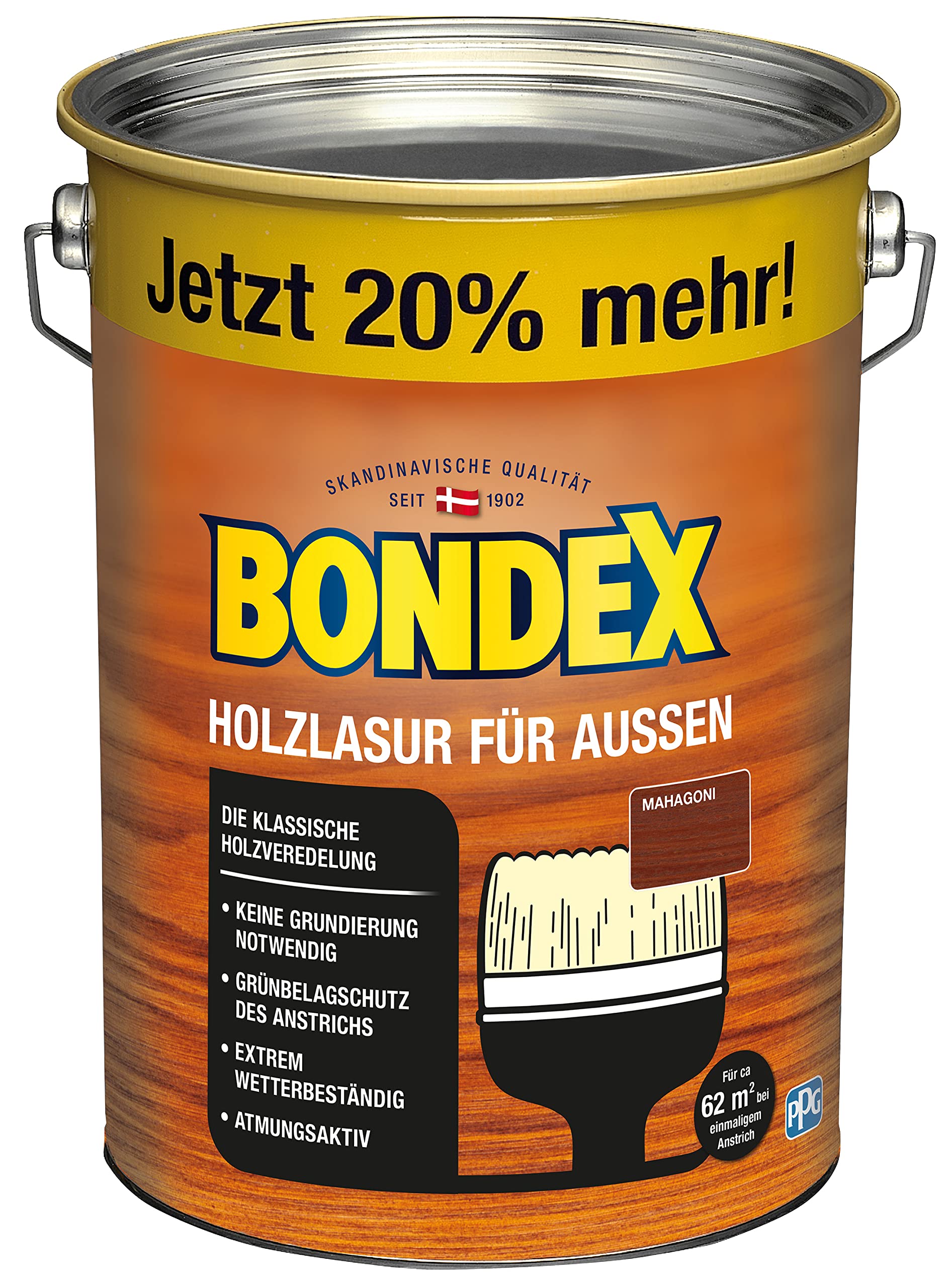 Bondex Holzlasur für Außen Mahagoni 4,8 L für 62 m² | Hoher Wetter- und UV-Schutz | Natürliches Abwittern - kein Abplatzen | seidenmatt | Holzschutzlasur | Holzlasur