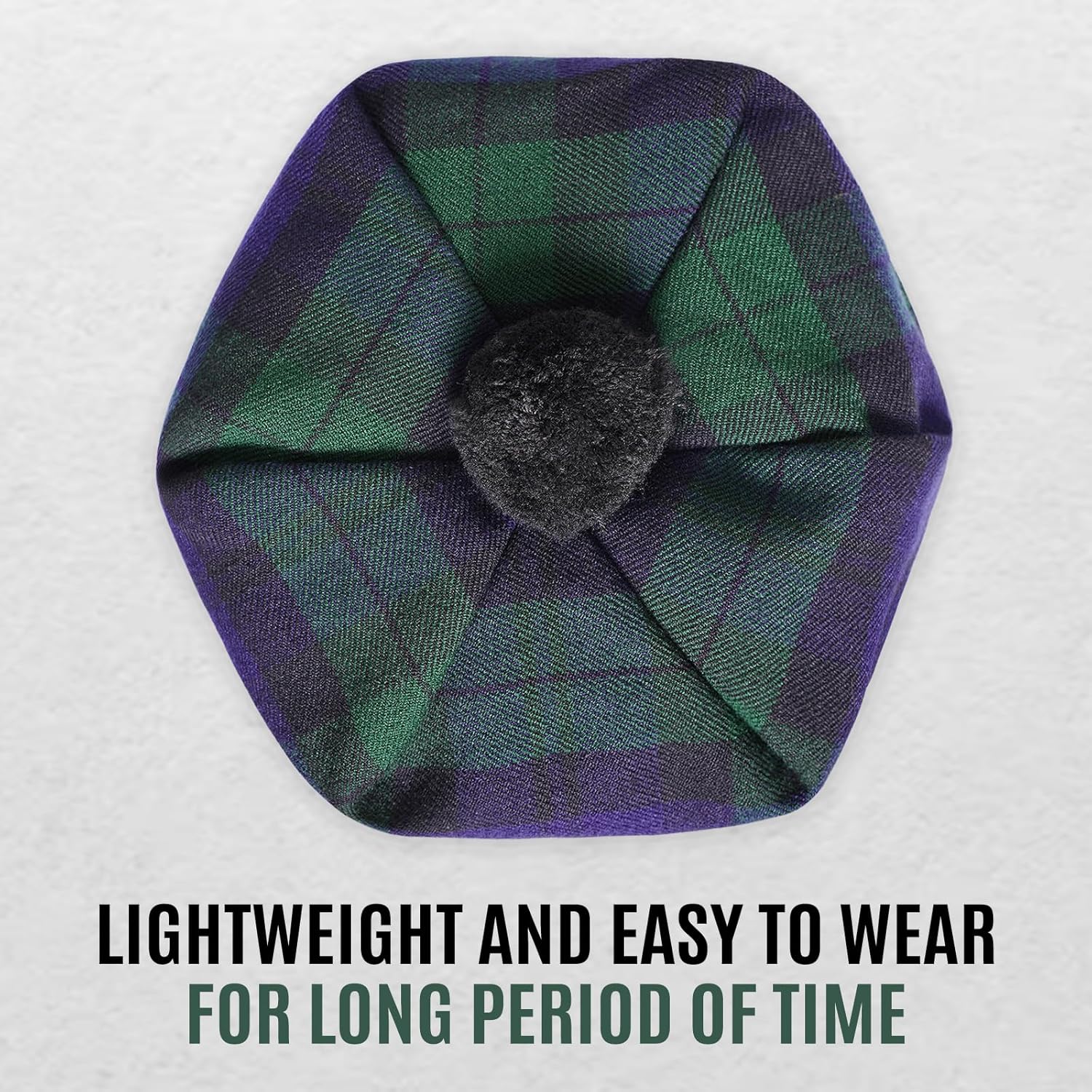 EZE Scottish Hat for Men Tam o' Shanter Flat Bonnet Kilt Hat Acrylic Wool Traditional Cap in Various Tartans - Image 5