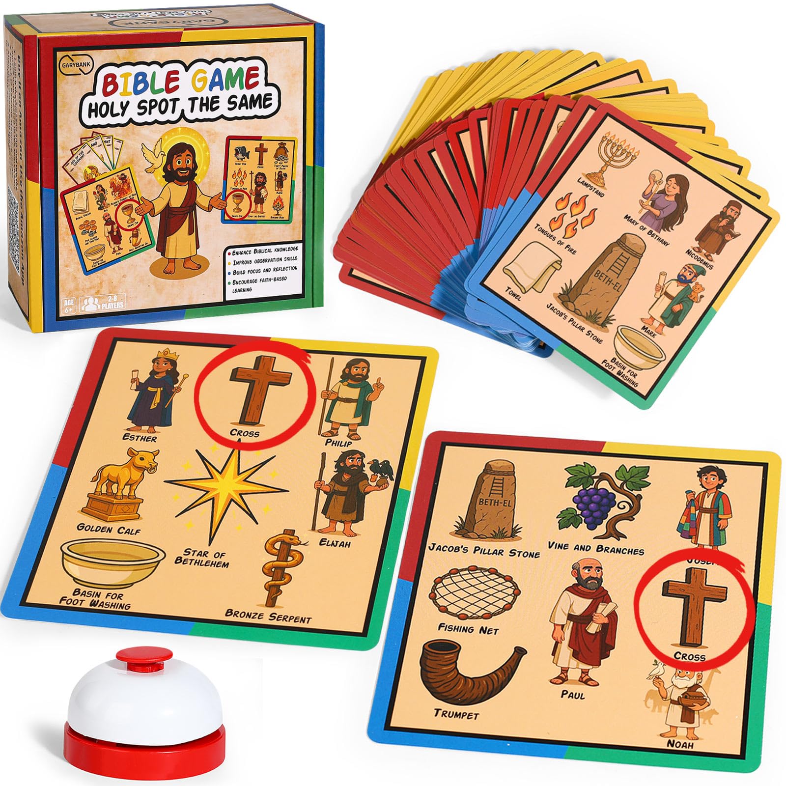 Garybank Bible Spot the Same Games for Kids – Juego de emparejamiento cristiano con 57 tarjetas de historia bíblica para construir la fe, divertido aprendizaje bíblico para la escuela dominical