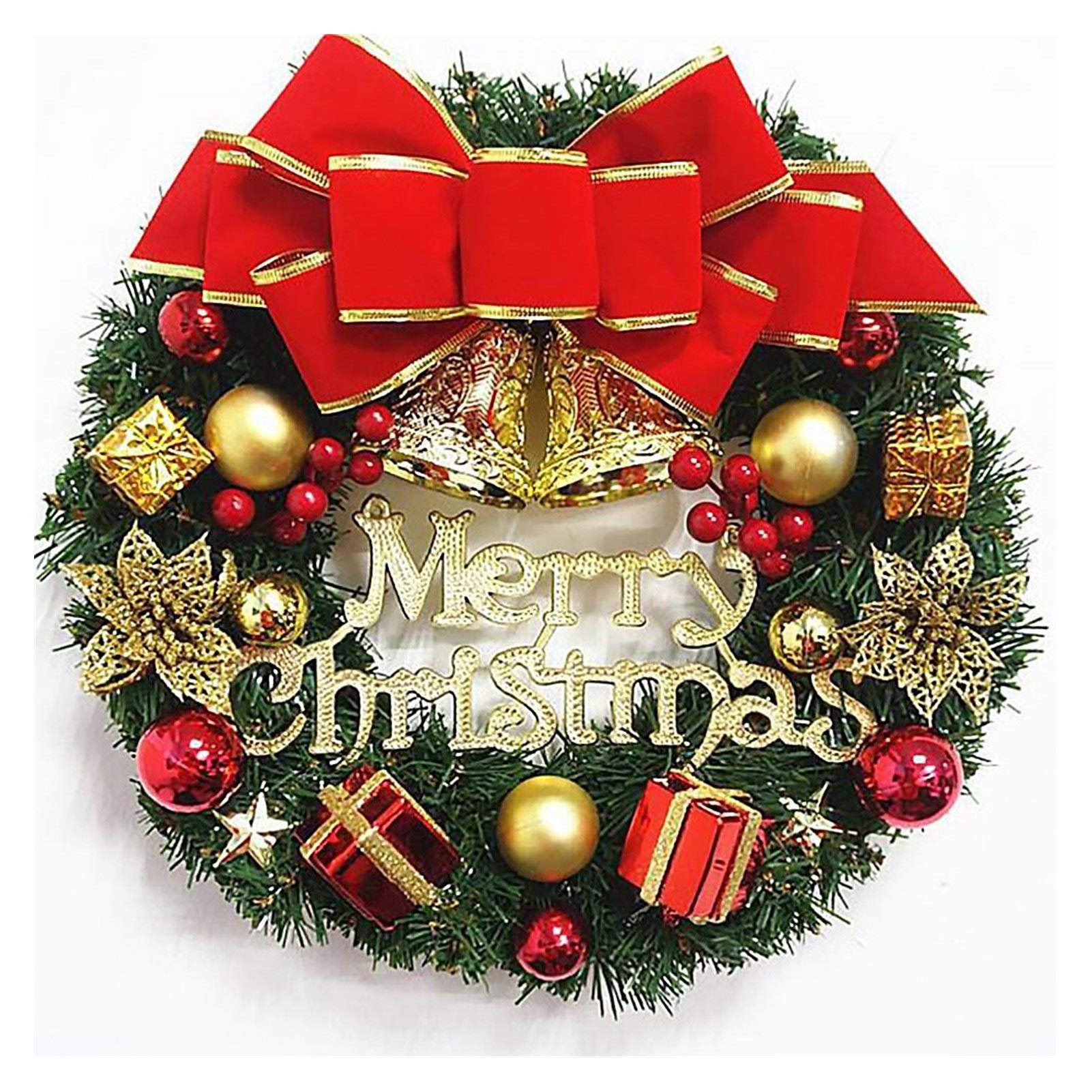 Couronne de Noël 60cm givrée avec pommes de pin et baies rouges décoratives