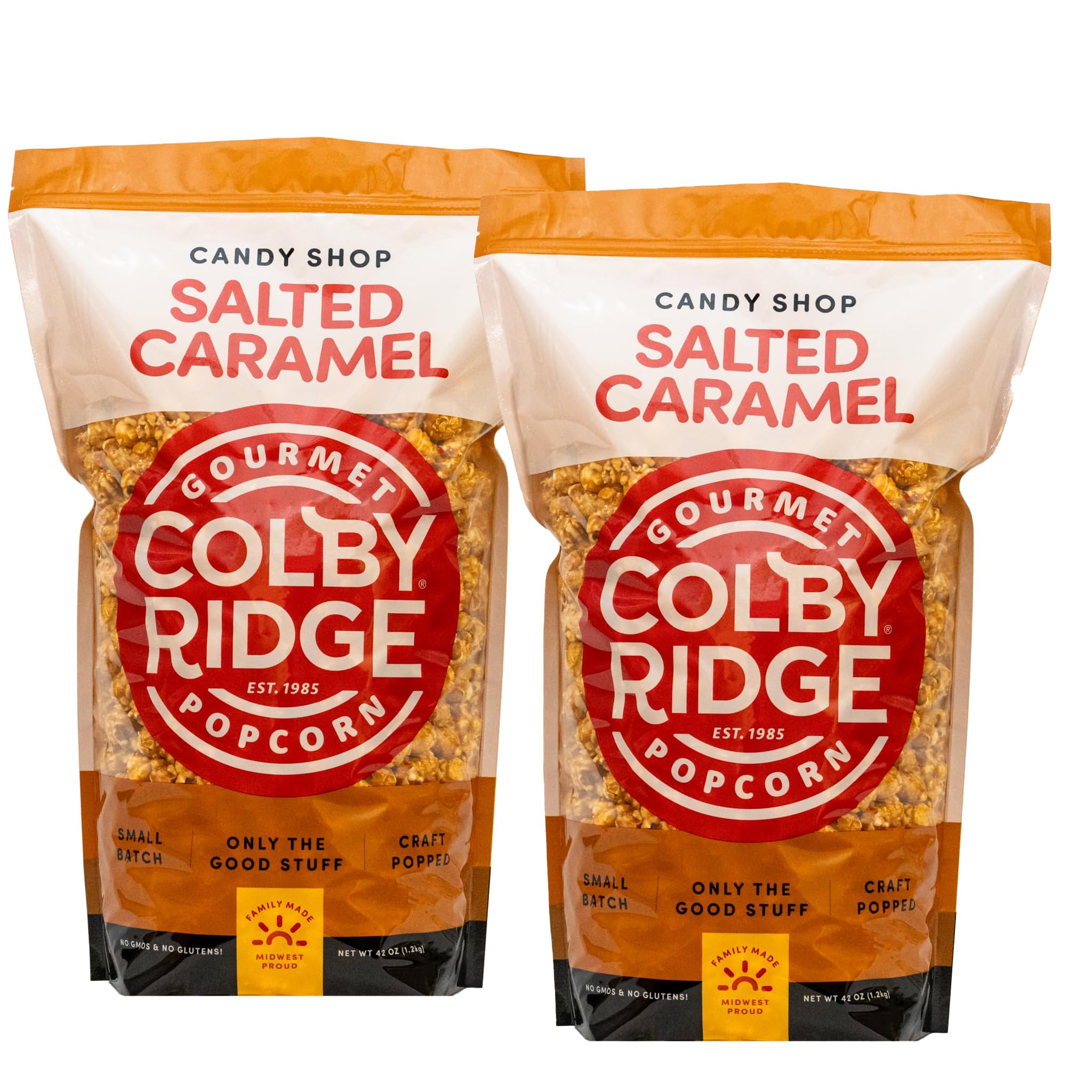 Colby Ridge 4 Gallon 2-Pack Salted Caramel Gourmet Craft Popped Gluten Free Popcorn Snack Sized Large Pouches