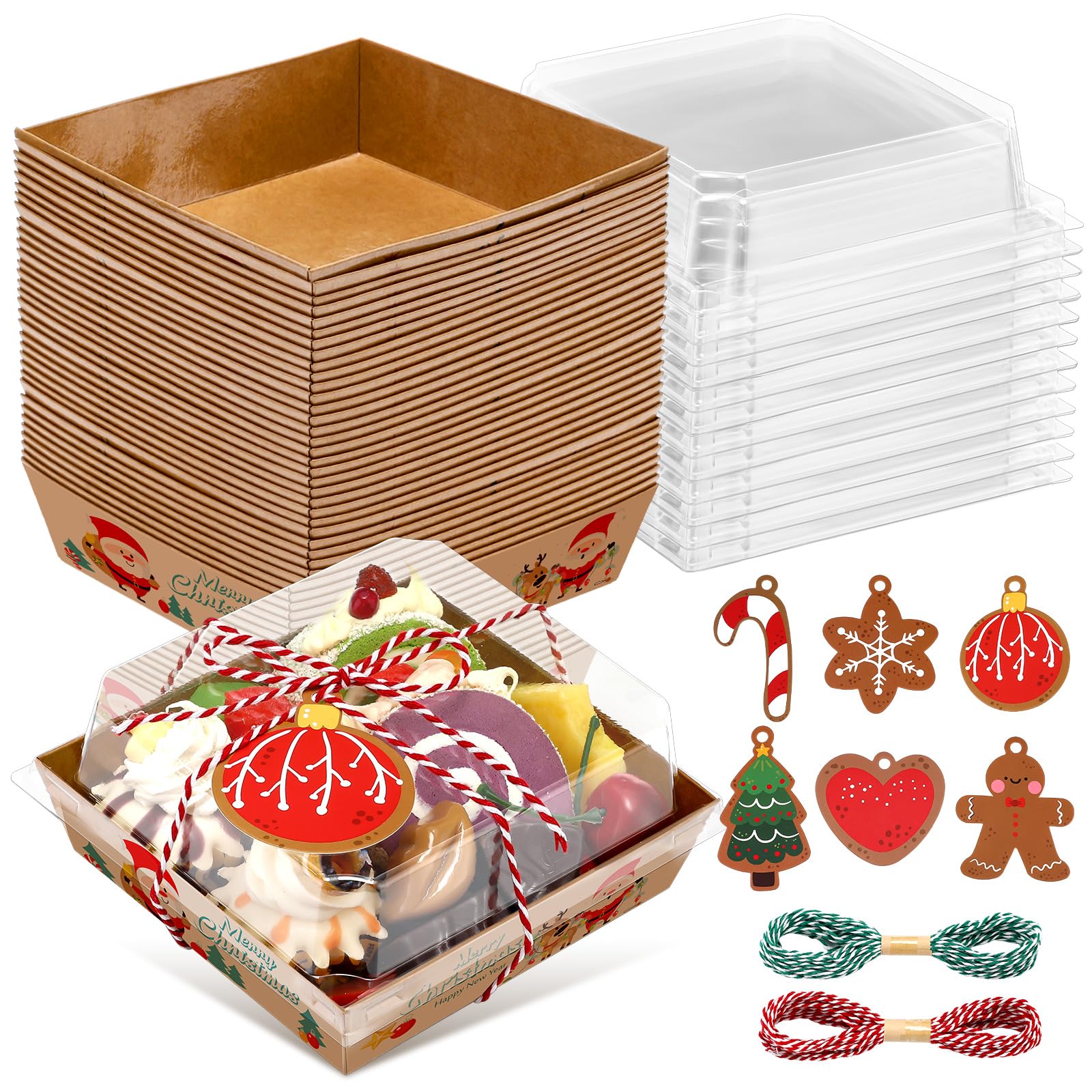 Sliner Christmas Paper Charcuterie Boxes with Clear Lids Mini Charcuterie Box Disposable Dessert Boxes for Sandwich, Cookie, Sushi, Cake Slice, Strawberries(24)