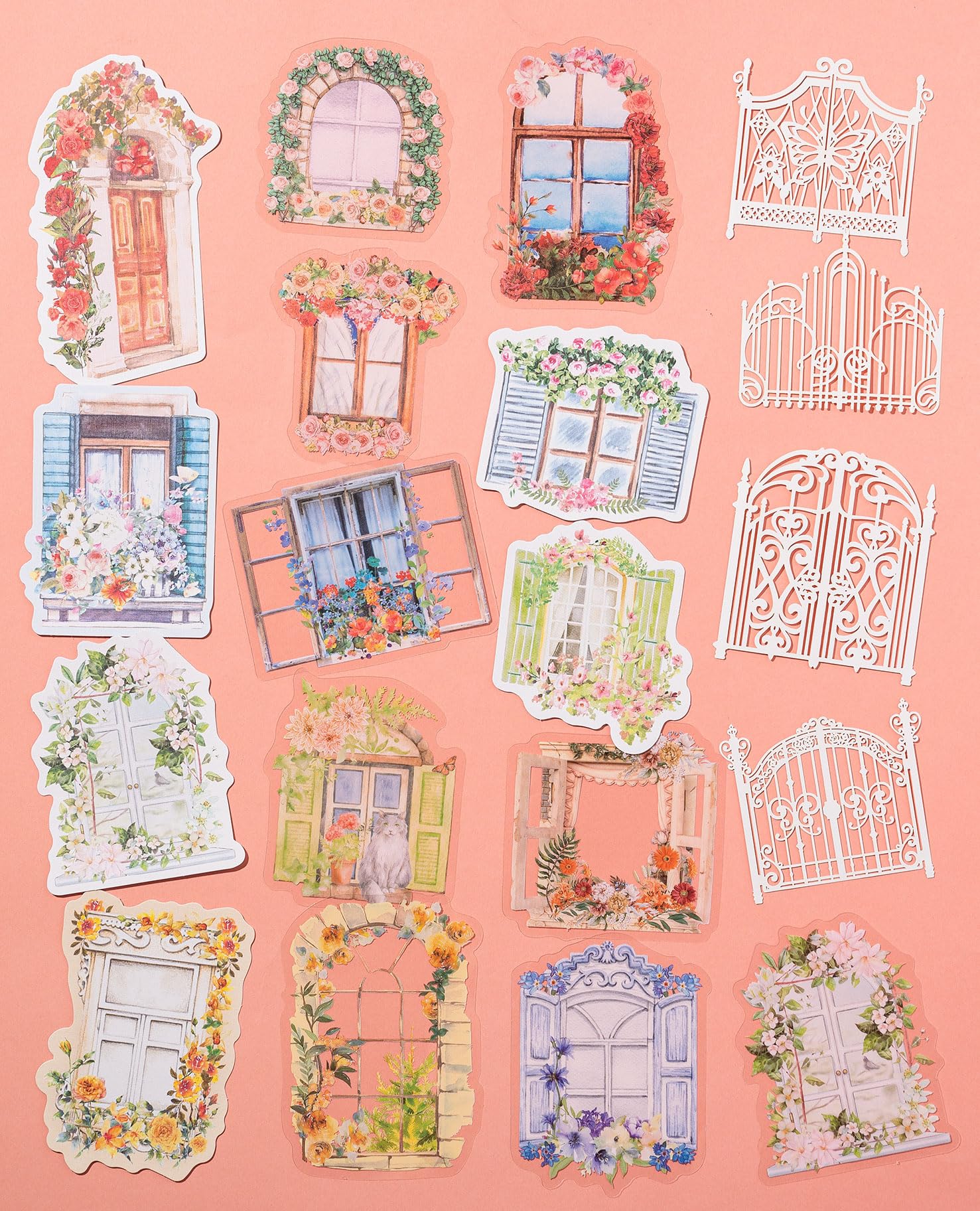 JOYCHOIC Vintage Windows Stickers for Journaling, 44Pcs Scrapbooking Supplies Junk Journal, Art Crafts Transparent PET Decorative Bullet Journals Planners Diary DIY Embellishment