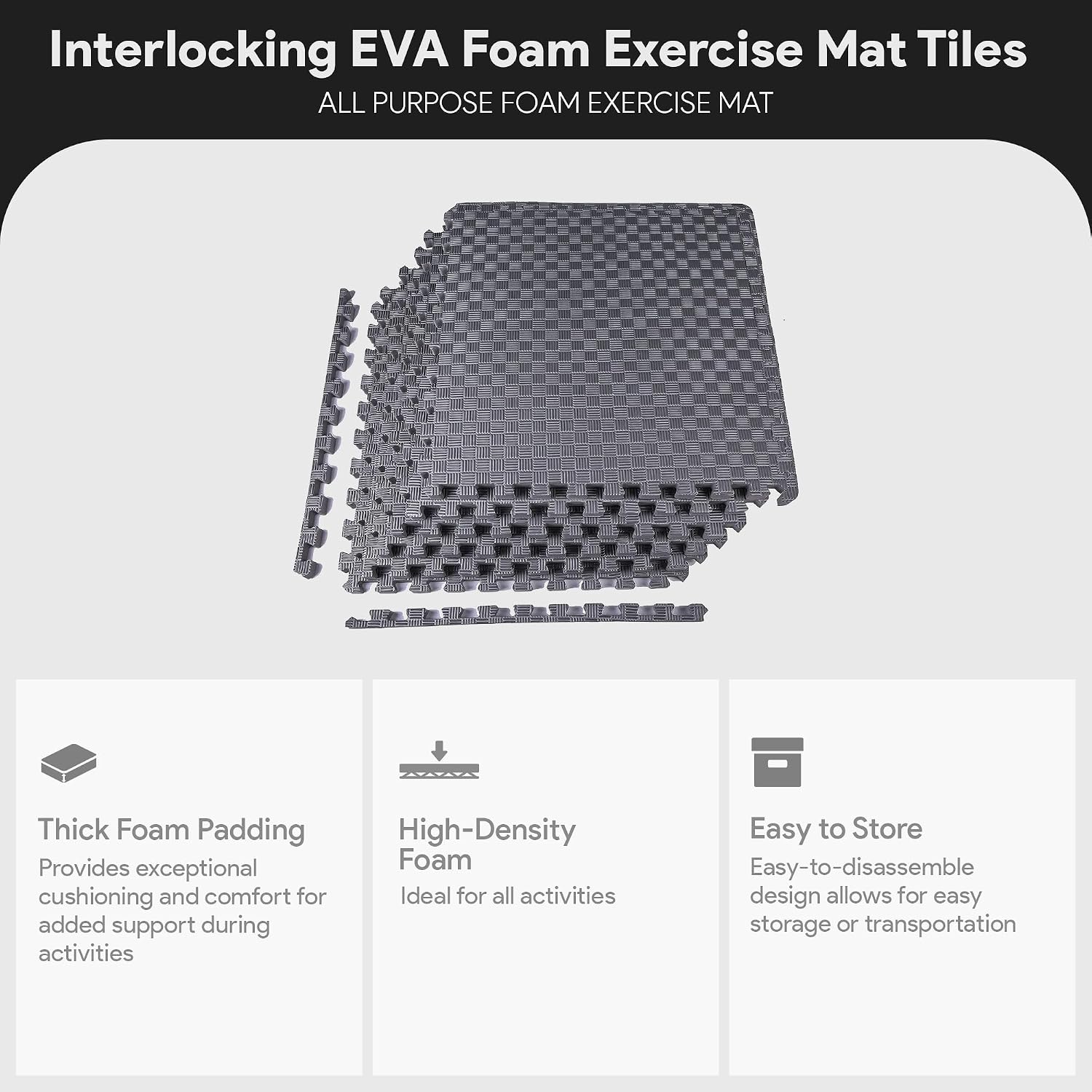 BalanceFrom 6 Piece Foam Floor Mat Puzzle Tiles, 1 Inch Thick, 24 Sq Ft, Grey