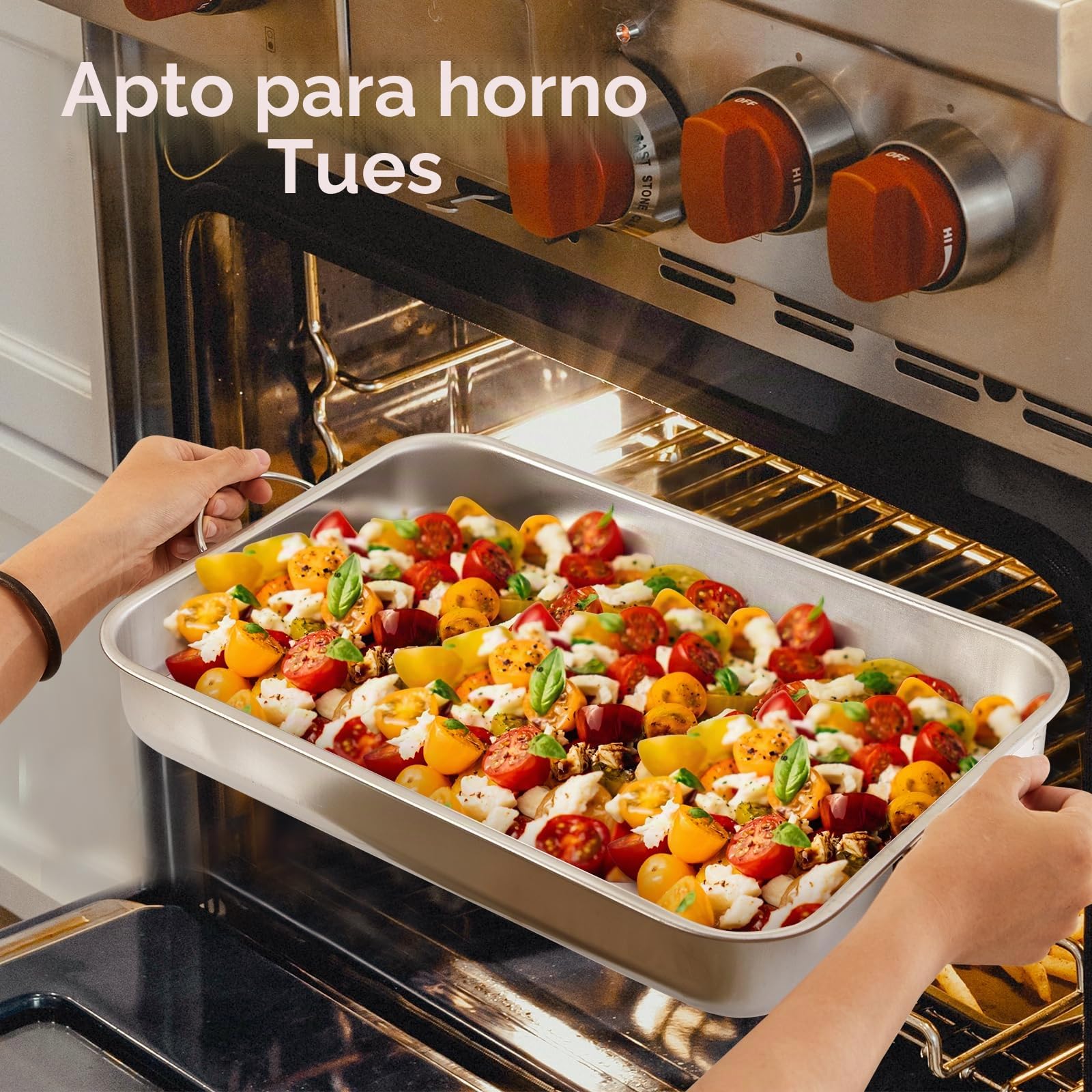 Juego de 4 Bandeja para Hornear Juego de sartenes rectangulares de acero inoxidable para horno con asas
