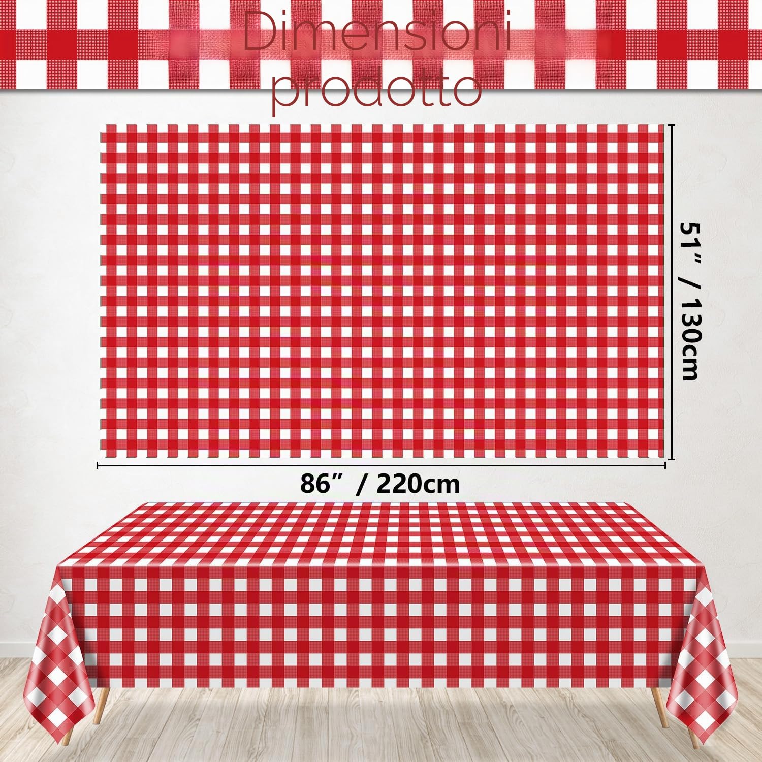 Tovaglie rosse a gingham impermeabili 219,96 x 129,53 cm rettangolari 4 confezioni
