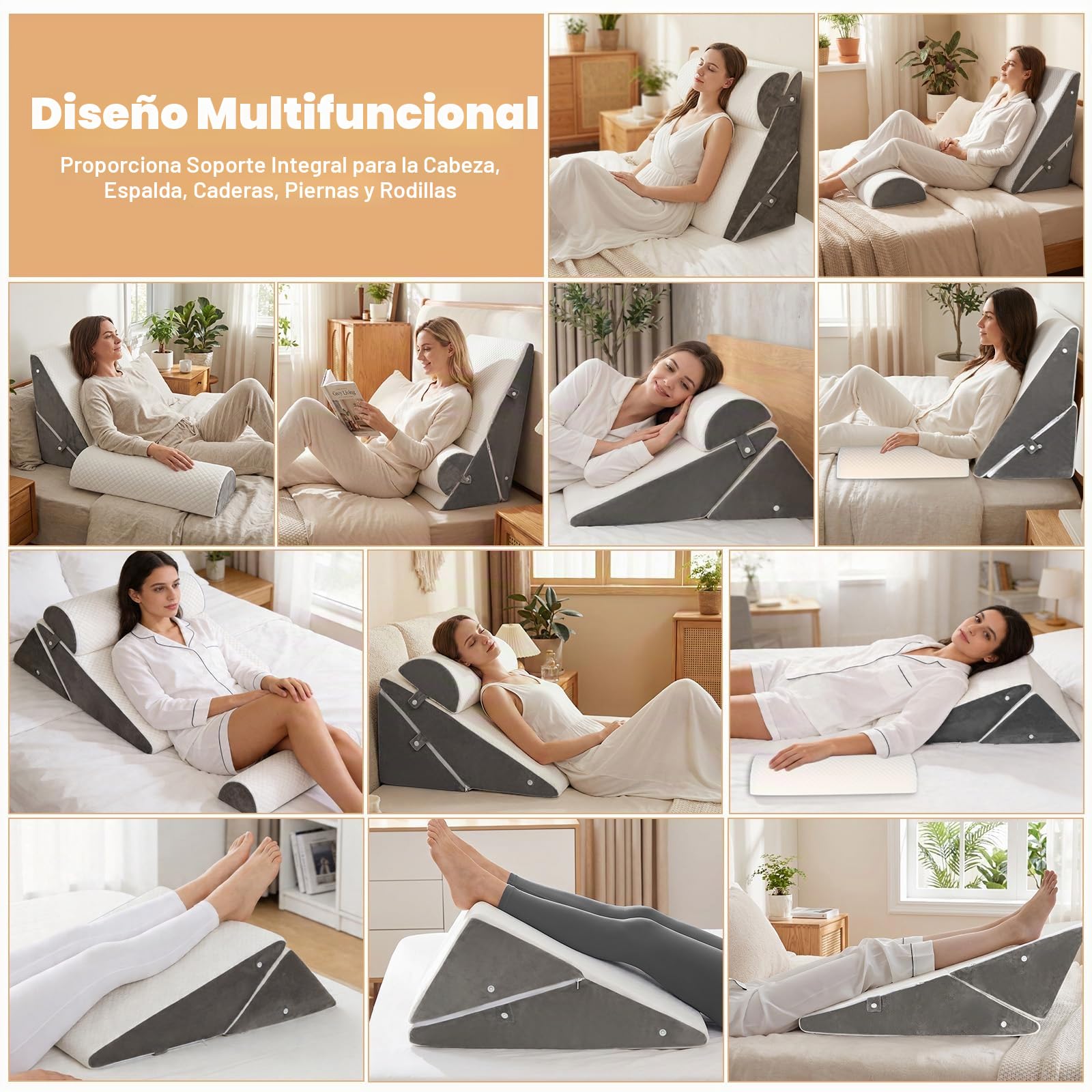 Almohada de cuña ajustable, almohada de lectura para cama y sofá, almohada de reflujo de espuma, respaldo de cojín de espalda, para apnea del sueño, lectura, elevador de sueño, almohada de