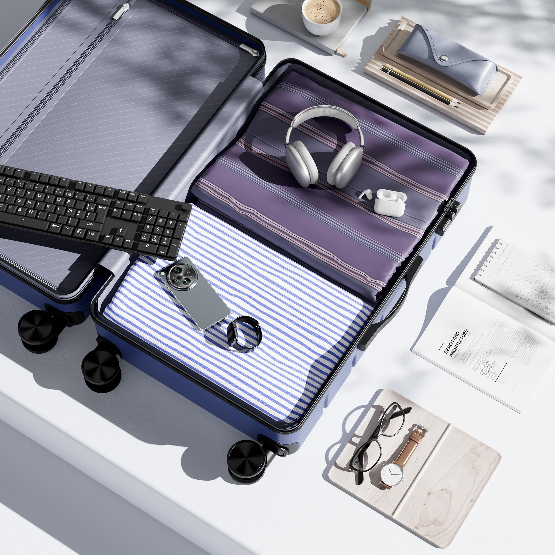 OLIXIS 25 Inch Luggage, Hardside Suitcase with Spinner Wheels, Lightweight ABS Hard Shell Checked Luggage, TSA Approved Lock, Expandable Medium Suitcase for Travel & Business–Blue view 6