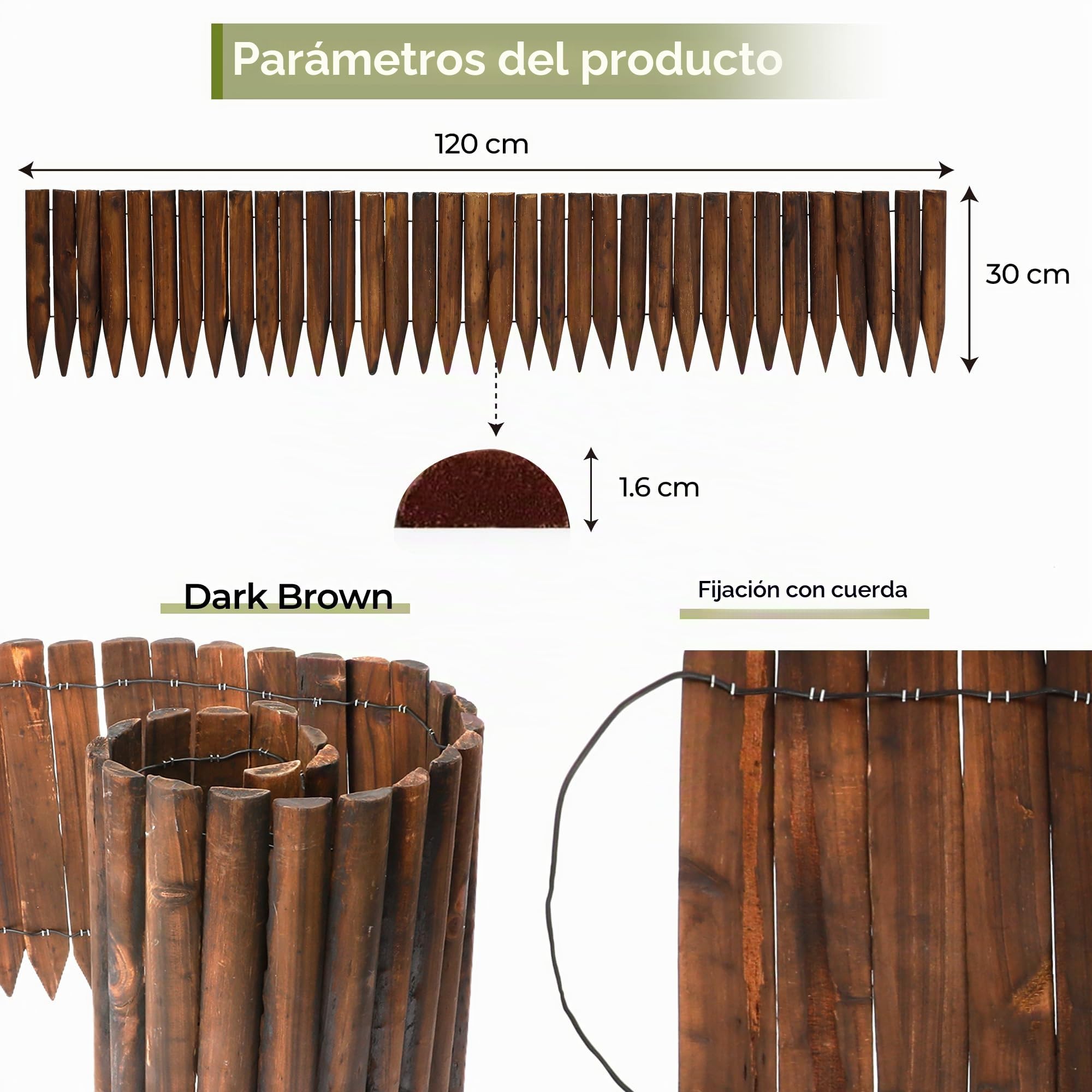 Valla de Madera para Exteriores, Engrosar Corta Valla de Madera borde 120 cm x 30 cm Acabado de Madera Quemada,valla Fronteriza Jardín de Abeto marrón oscuro jardín césped paisaje
