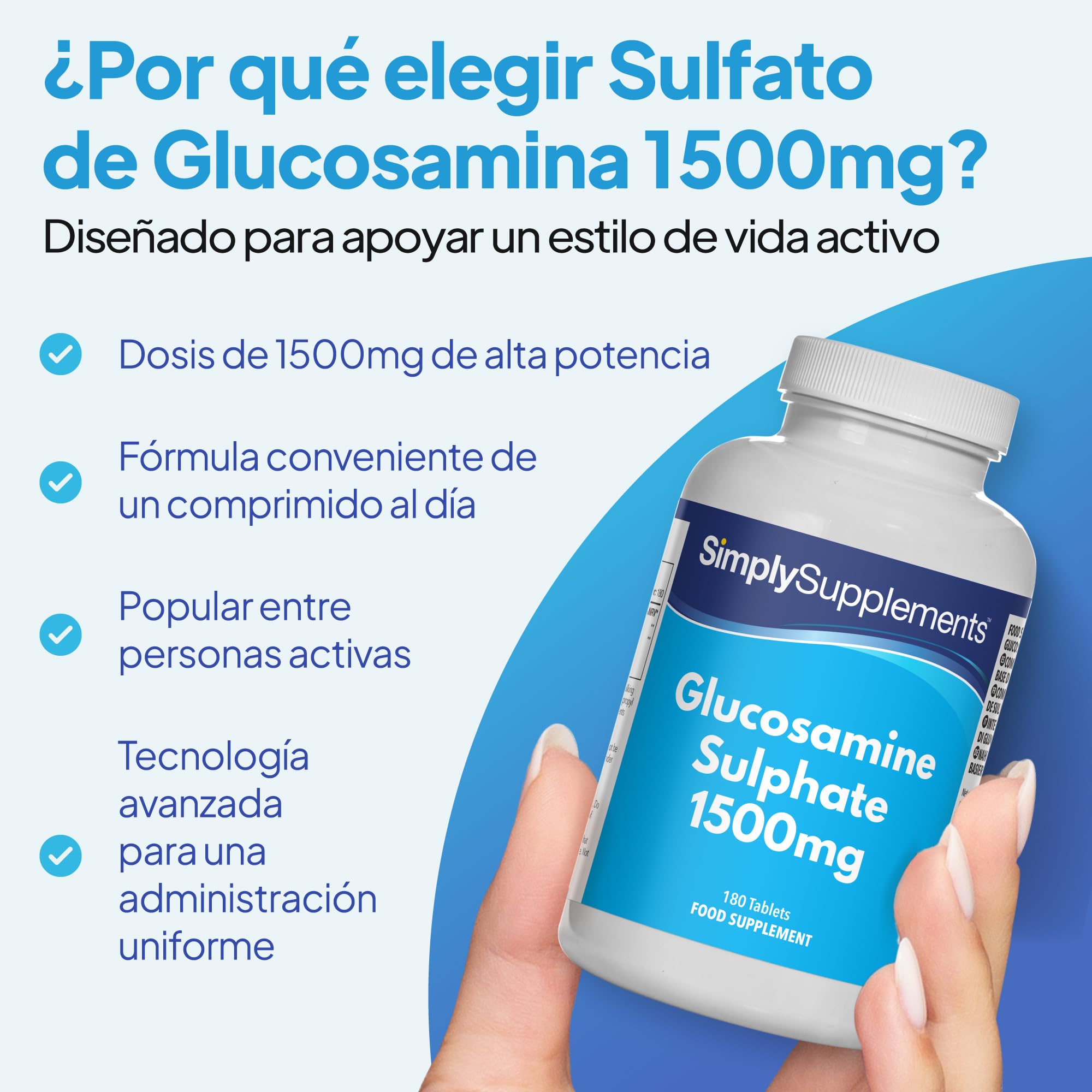 Sulfato de Glucosamina 2KCL 1500mg | Contribuye a un estilo de vida activo | Producto de origen marino | 360 comprimidos = 12 meses de suministro | Fabricado en el Reino Unido