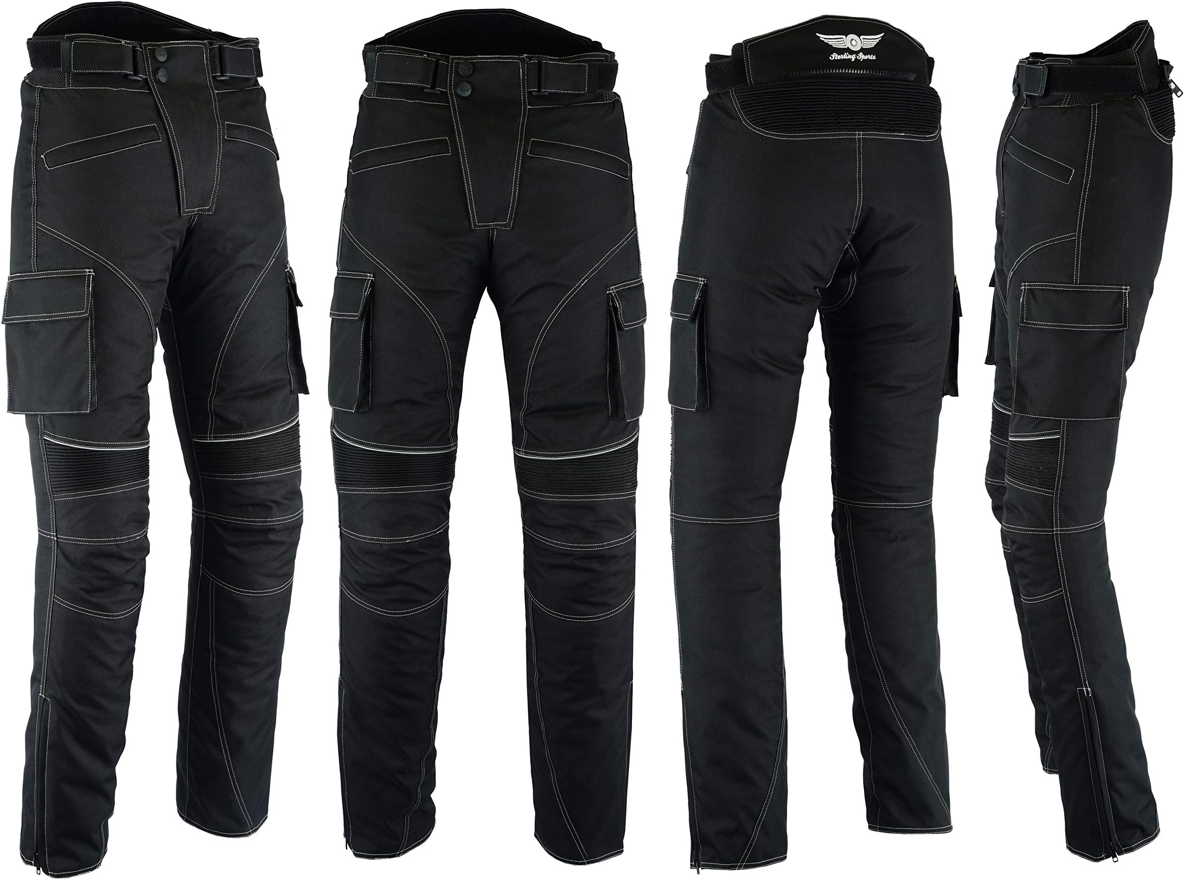 Sterling SportsMen Textile Waterproof Motorbike Motorcycle Thermal Armoured Trouser Cargo Pant Black Cameo Grey Green (Black Cargo, 32Wx30L)