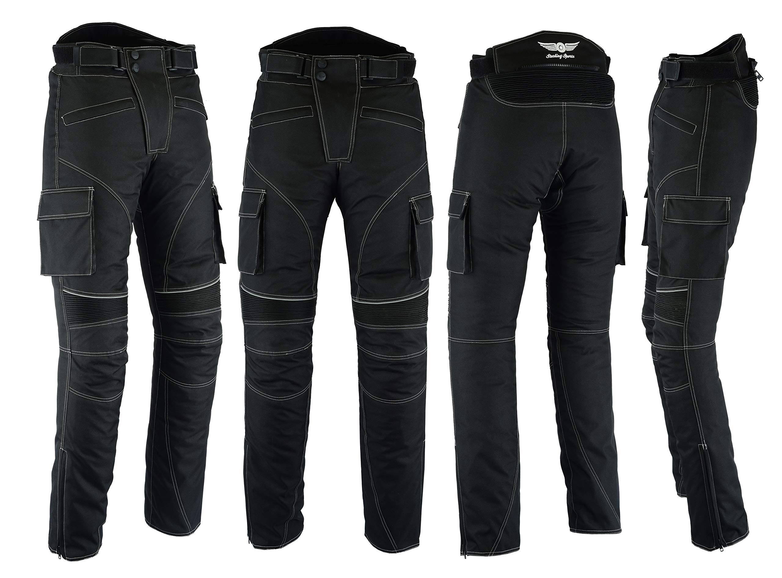 Sterling SportsMen Textile Waterproof Motorbike Motorcycle Thermal Armoured Trouser Cargo Pant Black Cameo Grey Green (Black Cargo, 32Wx30L)