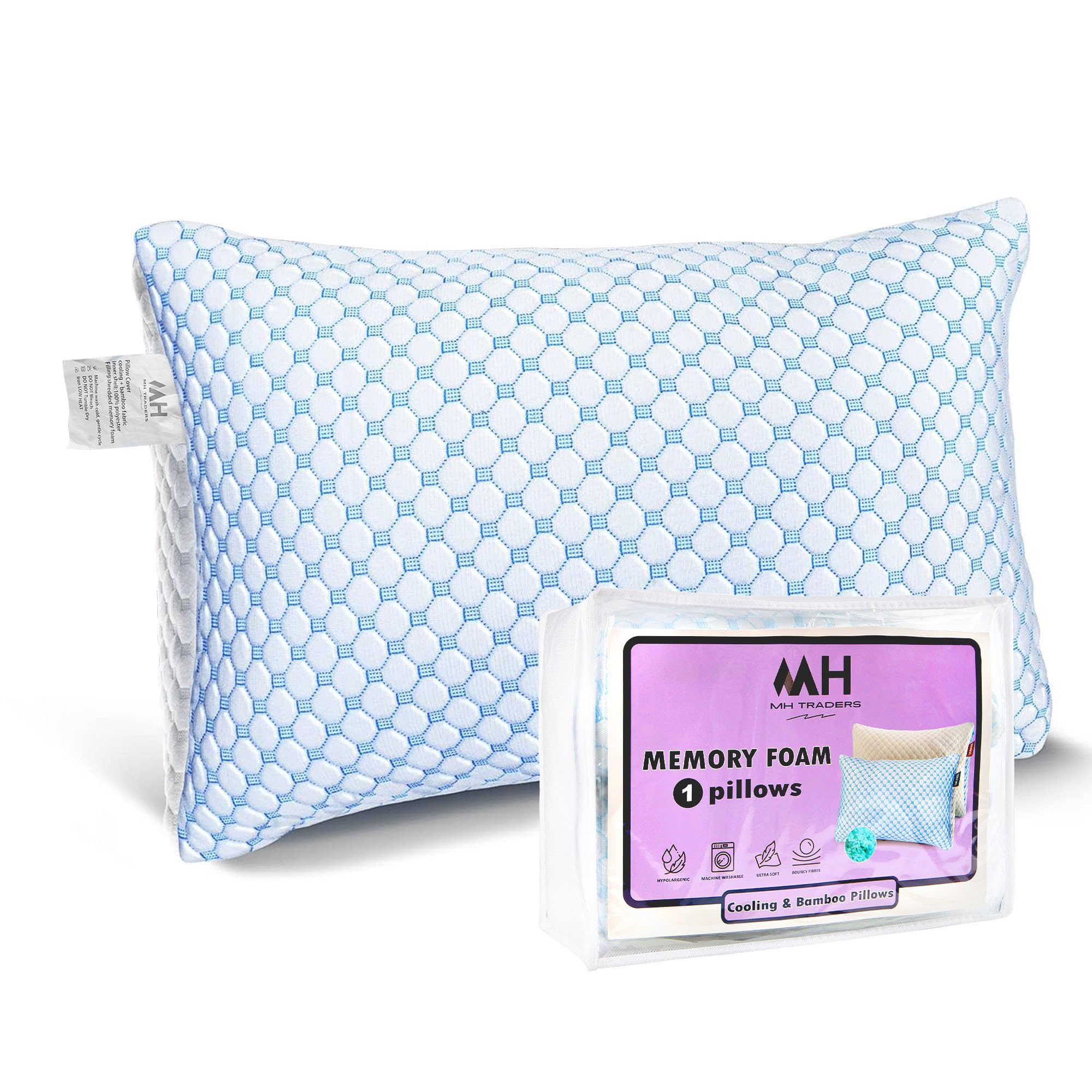100% Shredded Memory Foam Pillow Firm pillows with 2 Comfort Zones Cooling & Bamboo Pillow...
