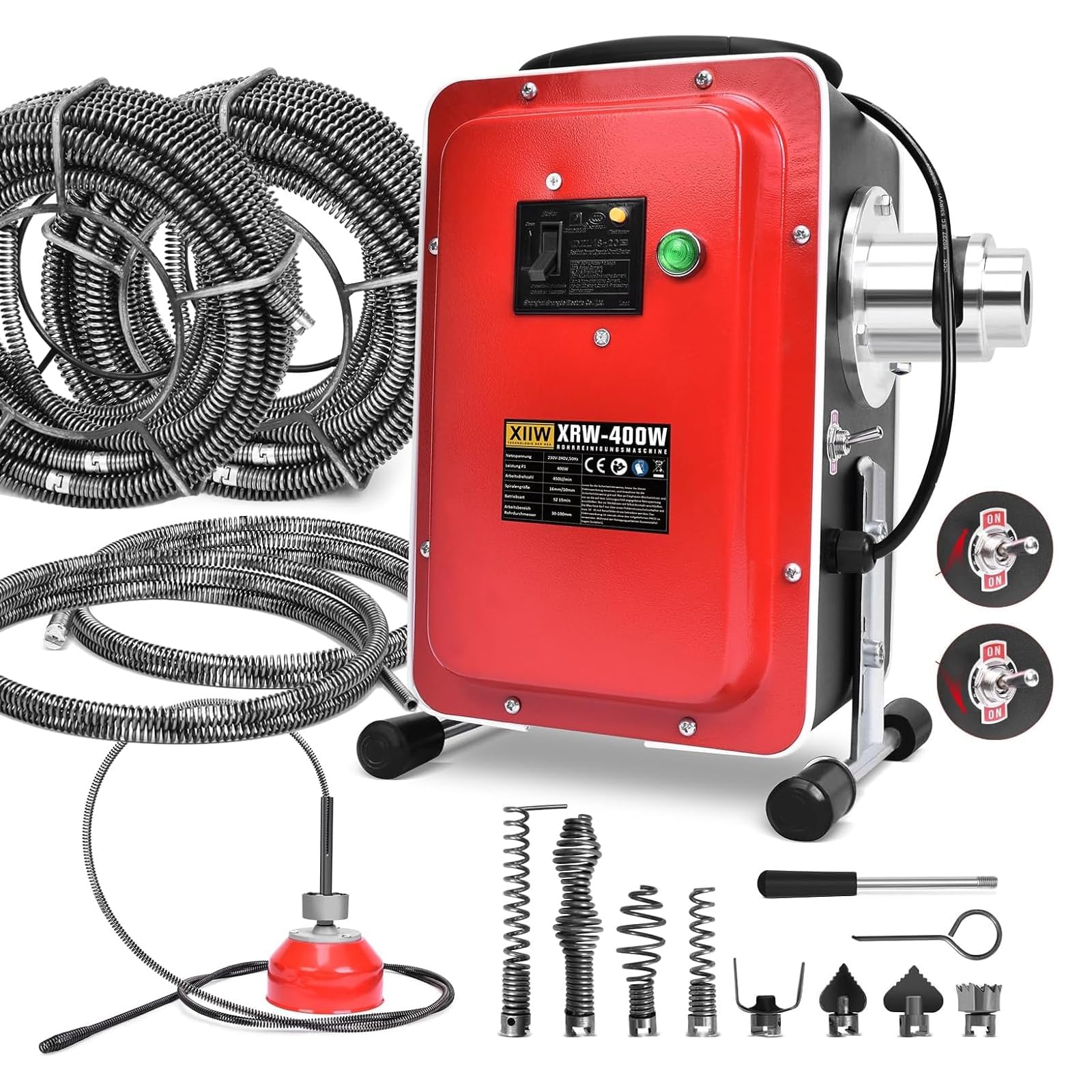 Ø16mm/L37m Spiralen Sgorgatore Macchina Elettrico con salvavita, 400W | Sgorgatore Elettrico 450 giri/min, per tubi Ø30-100mm, attrezzatura per disostruzione, pulitore per scarichi