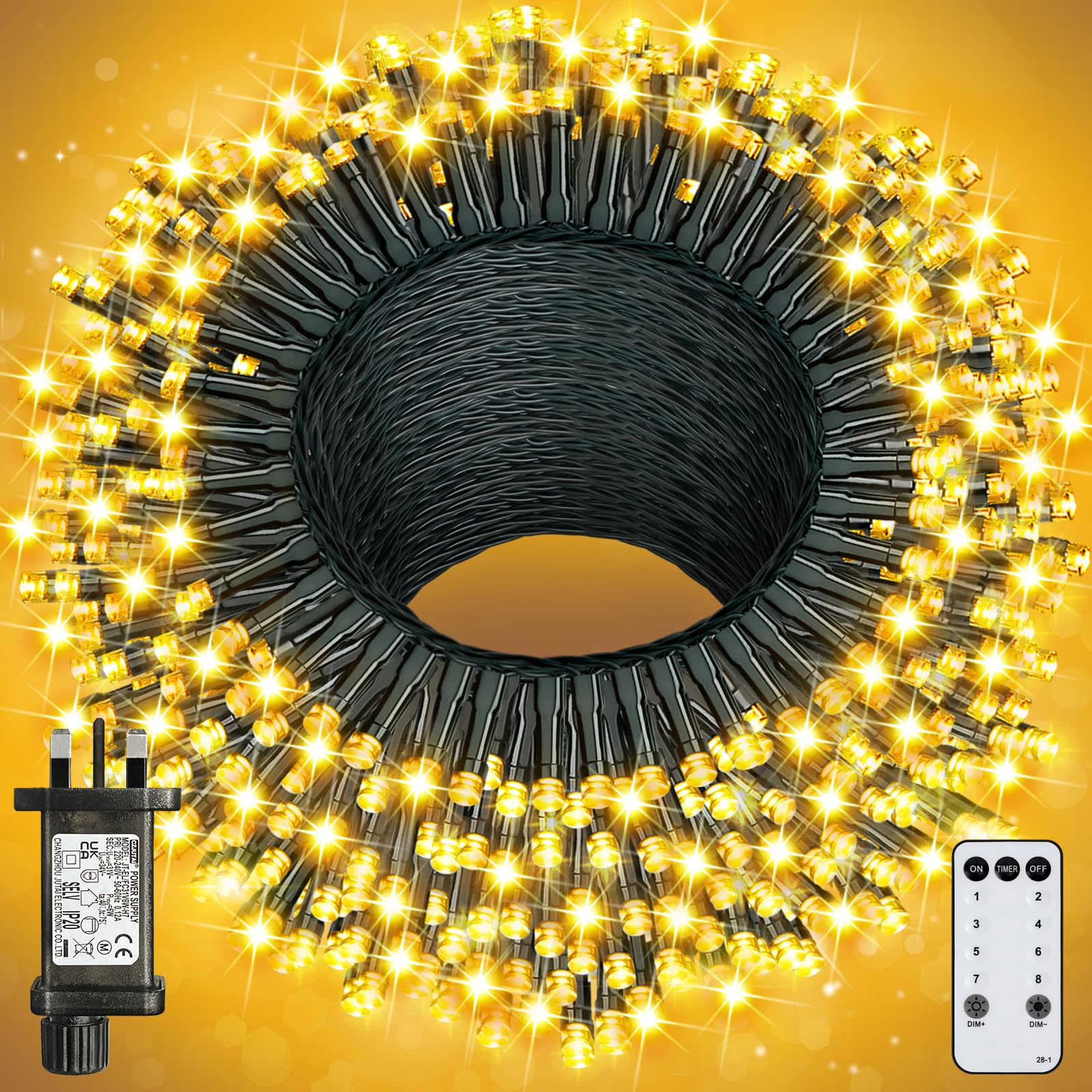 YAGOPAL Christmas Lights Outdoor 100M Fairy String Lights Warm White with Remote Control Power Timer Waterproof 8 Modes Tree Lights for Patio Party Hotel Indoor Christmas Decoration