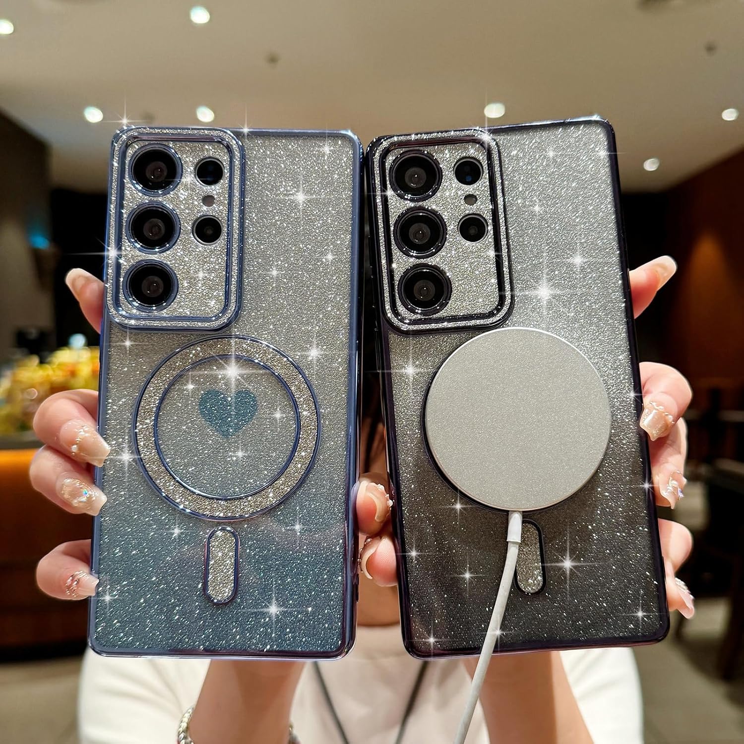 Lafunda Magnetic for Samsung Galaxy S25 Ultra Case Glitter, Cute Love Heart Plated Luxury Sparkle Bling Clear Cover for Women Girls Camera Protection Shockproof Phone Case for Galaxy S25 Ultra, Blue - Image 4