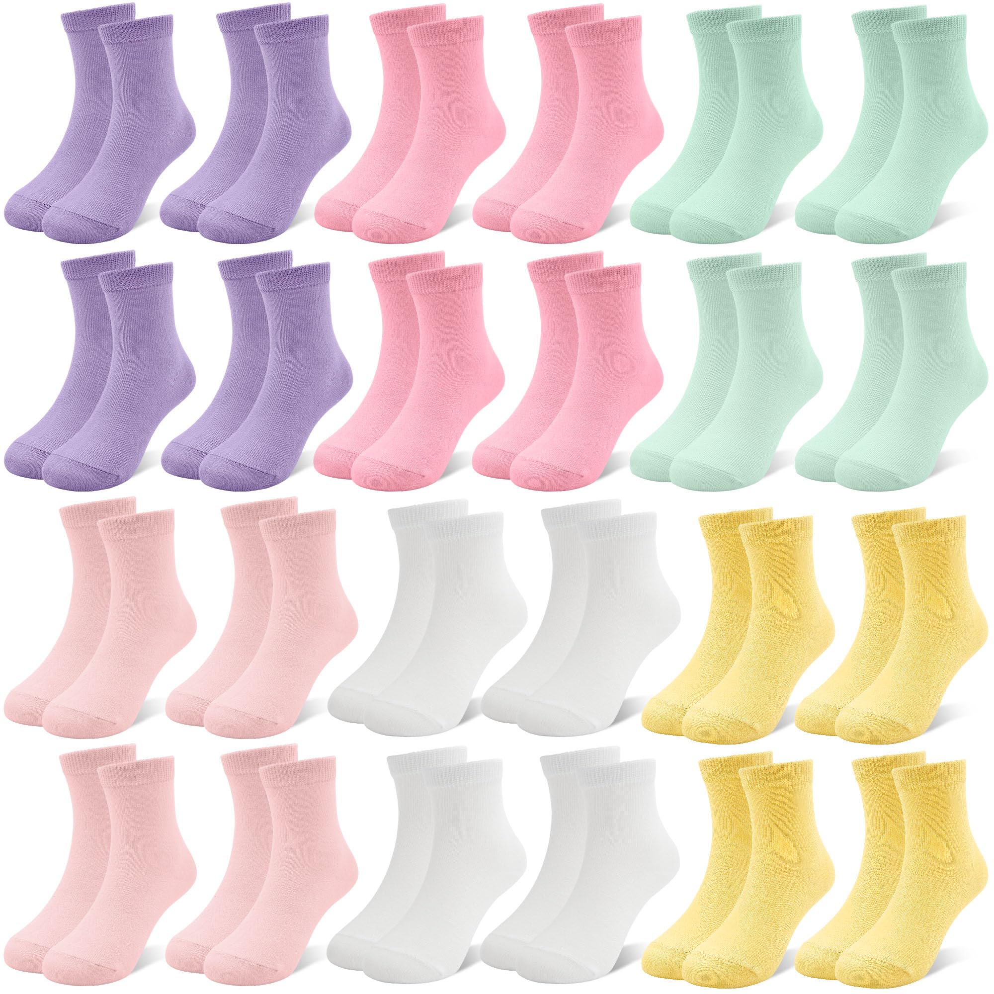 ZERULETS 24 Paar Kinder Socken Mädchen Sneakersocken Kindersocken Schulkind Socken Mädchen Sportscoken Weiß Rosa Lila Gelb für 1-13 Jahre