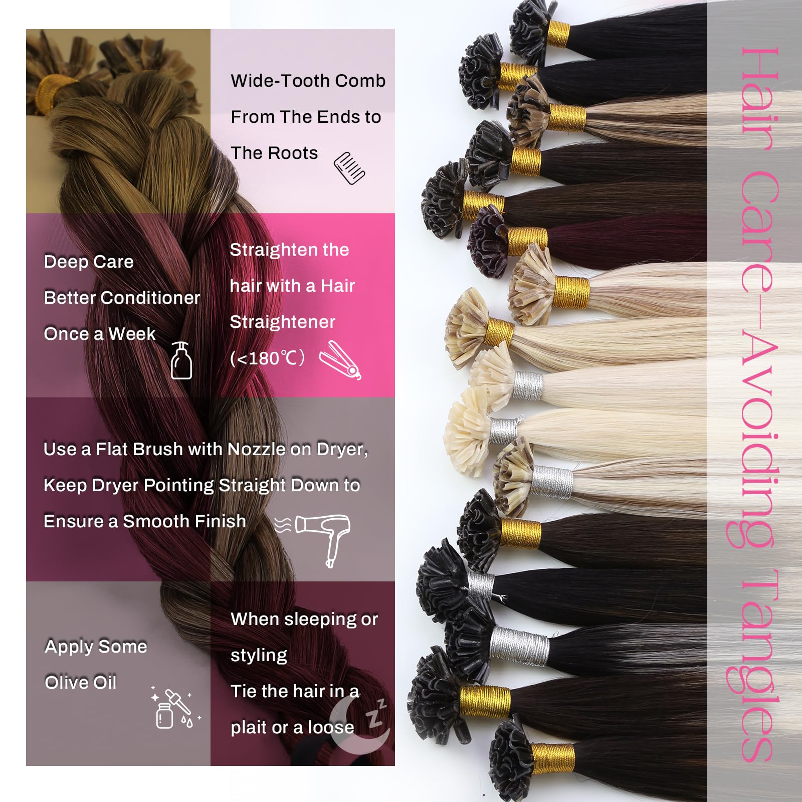 Moresoo Pre Bonded Hair Extensions 18 Inch U Tip Hair Extensions Real Human Hair Dark Brown Highlighted Caramel Blonde 1g/s 50g 50s/Pack #P4/27 - Image 4
