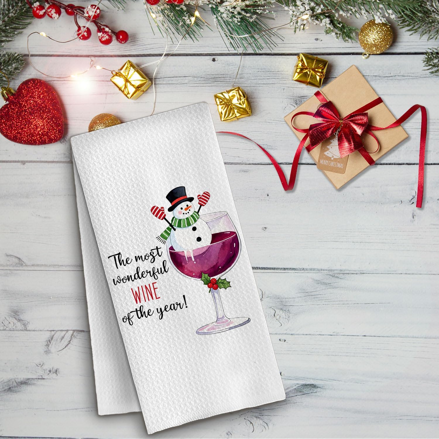 Funny Snowman Wine Christmas Kitchen Towels, Wine Lover Gifts Dish Tea Towels for Kitchen, Holiday Winter Xmas Snowman Wines Decorative Hand Towel for Bar Cart, 16x24 Inch - Image 5