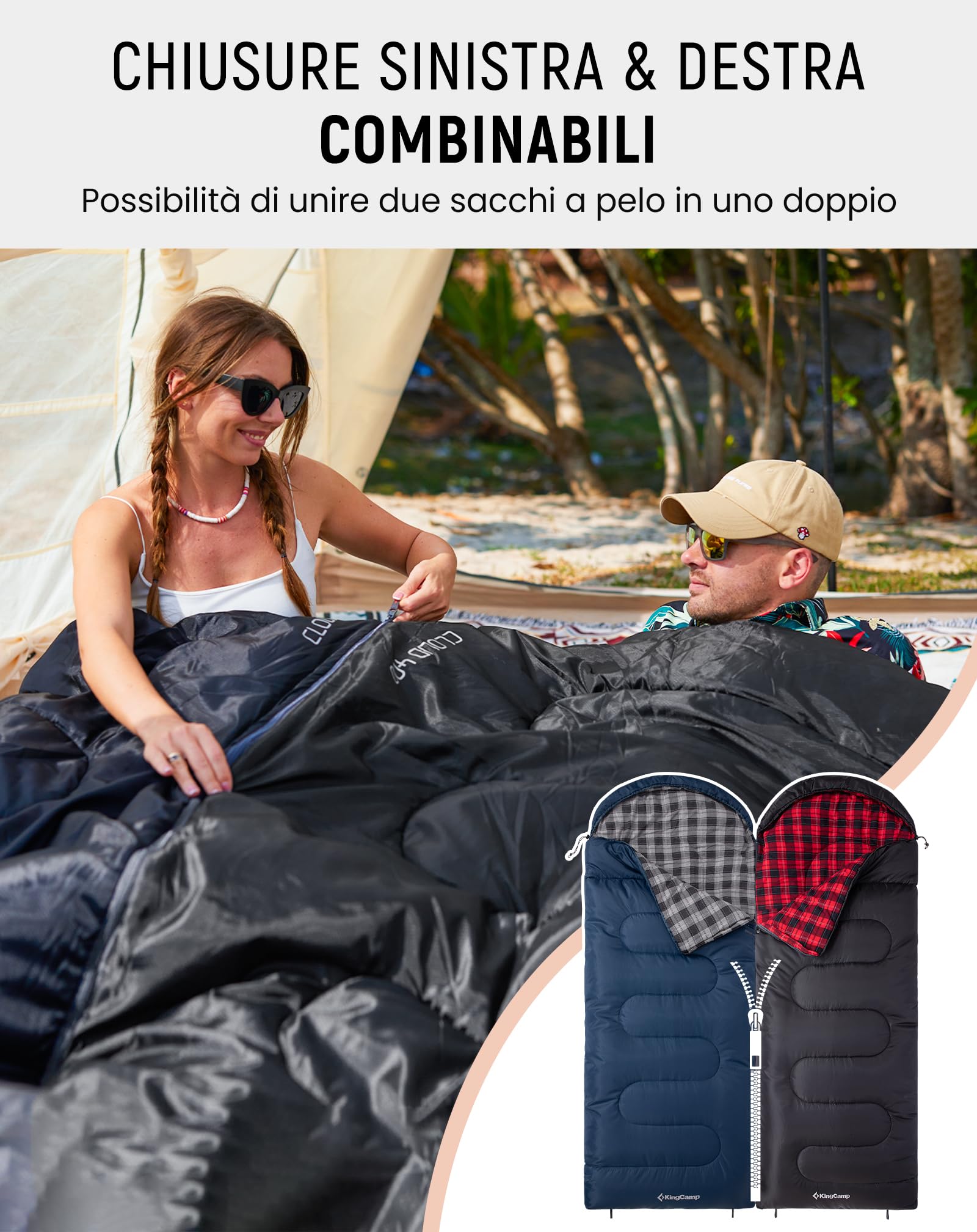 KingCamp Sacco a Pelo Invernale,4 Stagioni,Adulti XL in Flanella Cotone 230 x 90 cm,Caldo, Portatile Leggero Sacchi Pelo Campeggio all'aperto