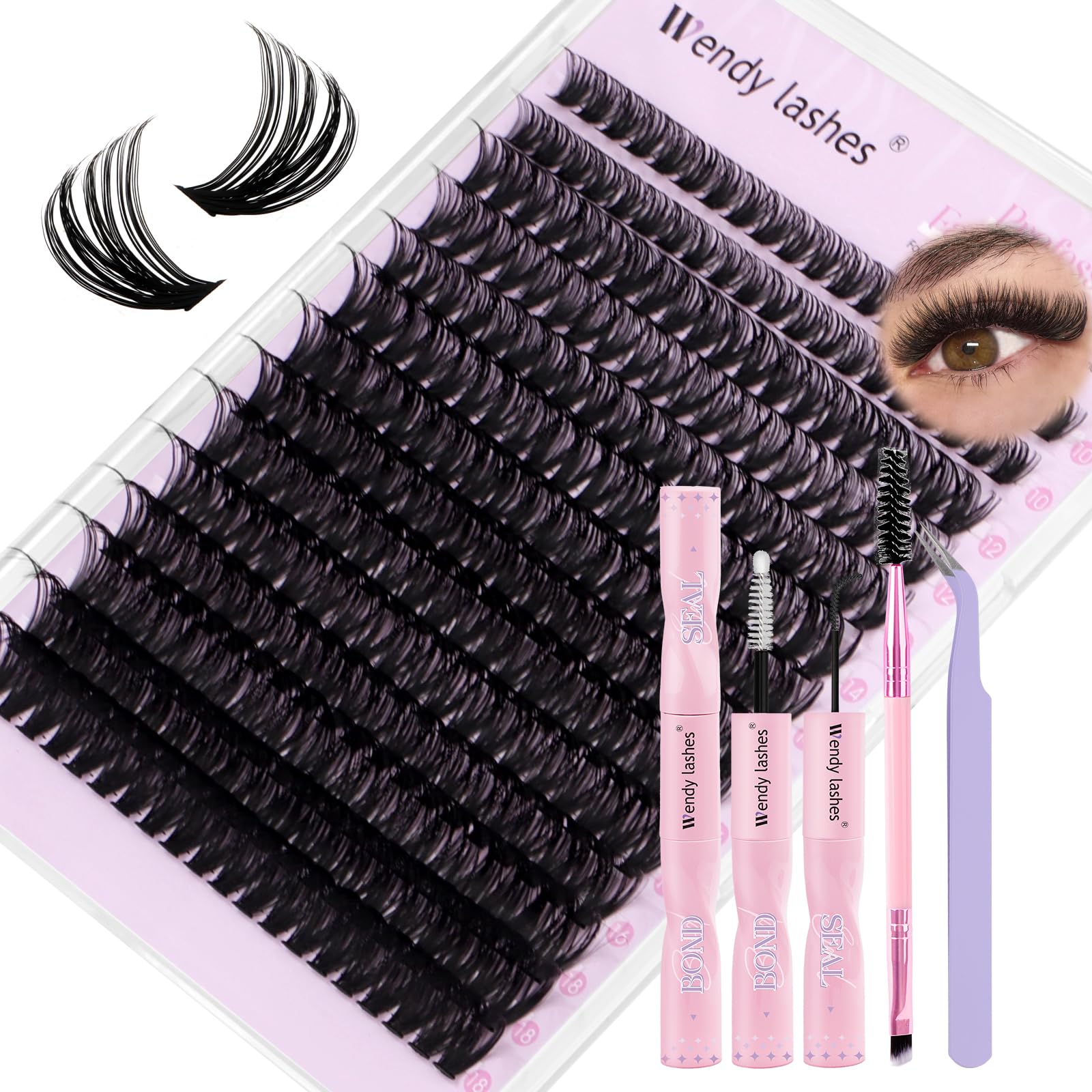 Lash Clusters Kit Natural Eyelashes Individual C-Curl Soft Cluster Lashes 60d 10-18mm Mixed Russian DIY Lash Extension Kit with Lash Bond and Seal(FK/KIT-60d-C-Mix1018)
