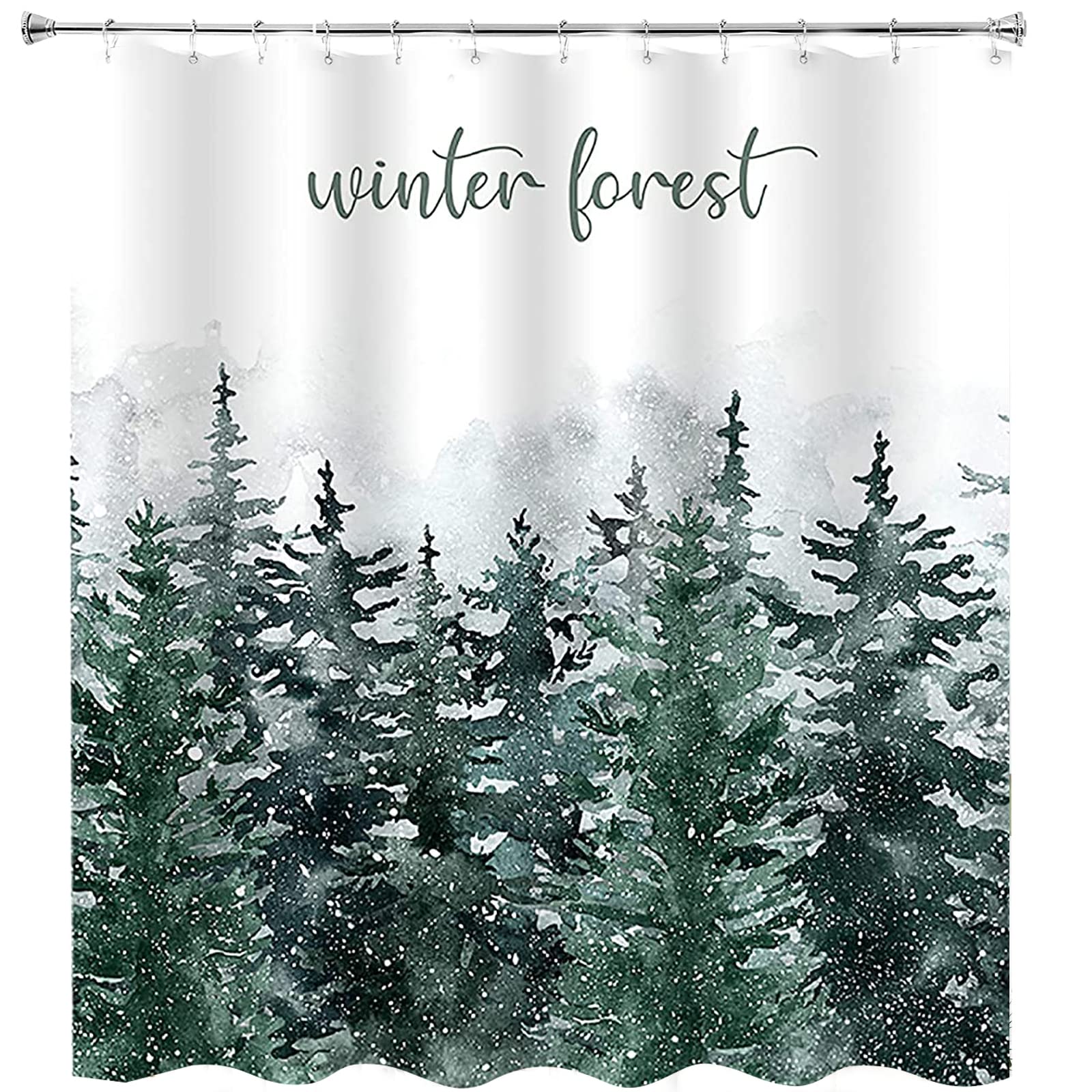 CHICHIC 71x71 Inch Christmas Shower Curtain, Holiday Festive Xmas Thickening Waterproof Bathroom Decorations Winter Window Curtain Decor Set with Hooks, Winter