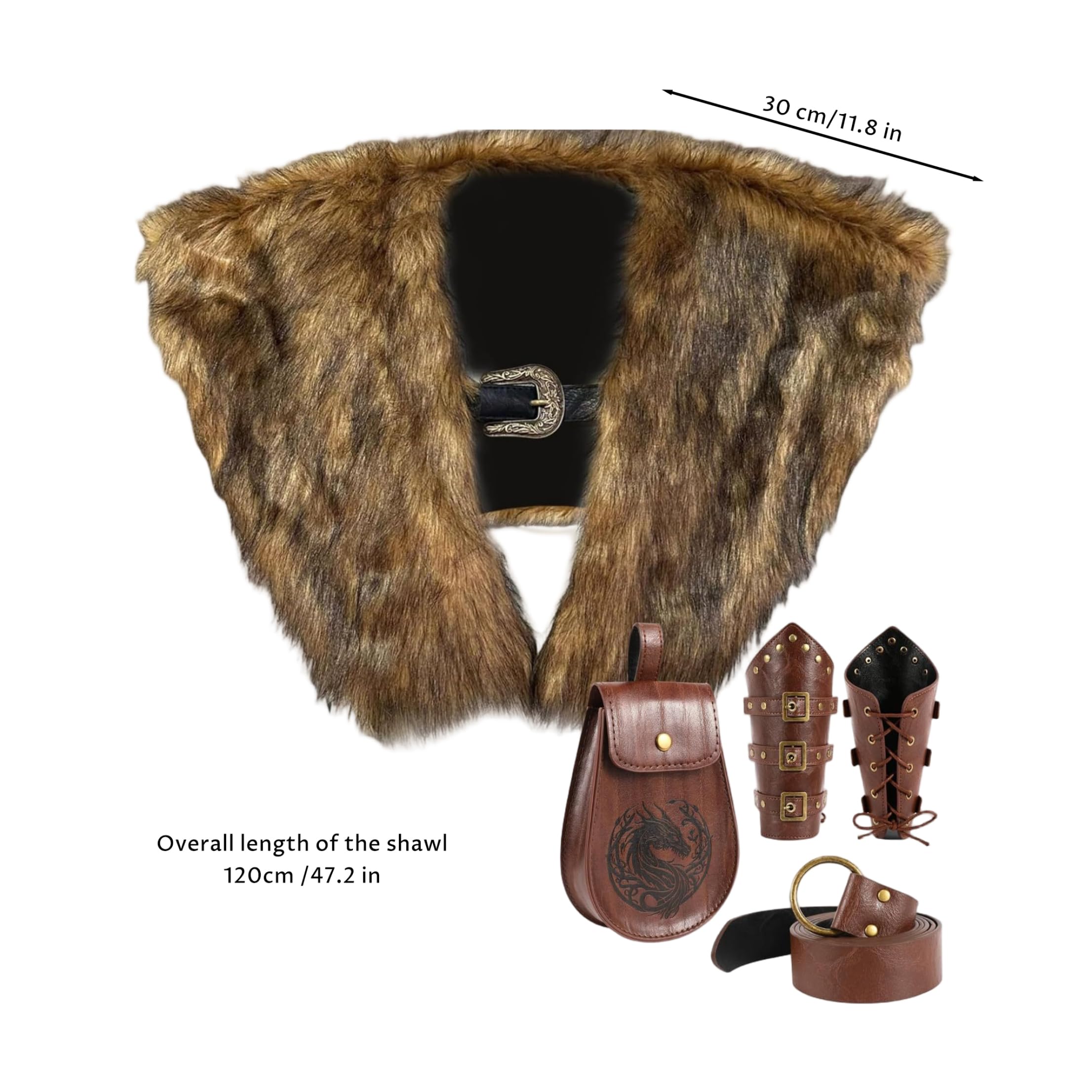 Costume da barbaro da uomo in costume da vichingo, scialle in pelliccia sintetica e set di accessori pelle per stile cosplay 1, vestito da vichingo