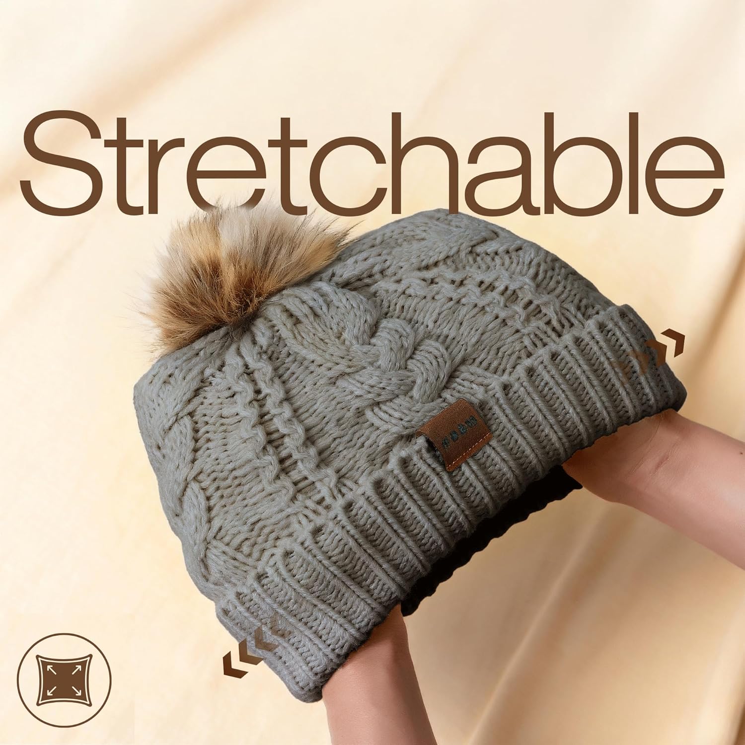 WOOH Womens Beanies for Winter,Knit Hat with Faux Fur Pom Pom Beanie for Women,Warm Fleece Lined,Less Static - Image 4