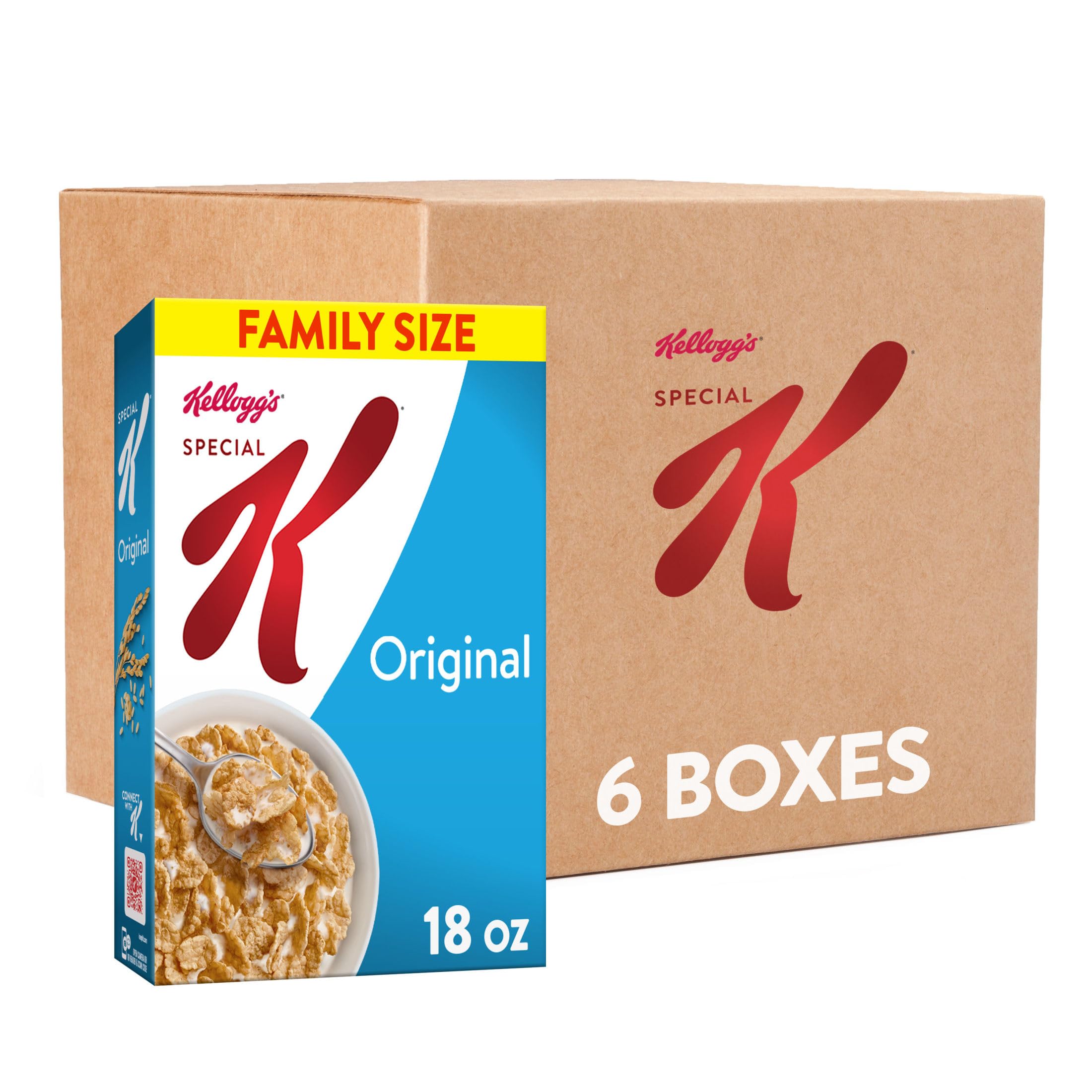Kellogg's Special K, Breakfast Cereal, Original, Made with Folic Acid, B Vitamins, and Iron, Value Size, 18oz Box(Pack of 6)