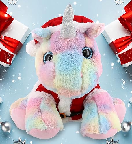 Miniatura 5 de DolliBu Santa Floppy - Juguete de peluche de unicornio arcoíris  Vestido súper suave con traje rojo de Papá Noel, lindo regalo de unicornio,