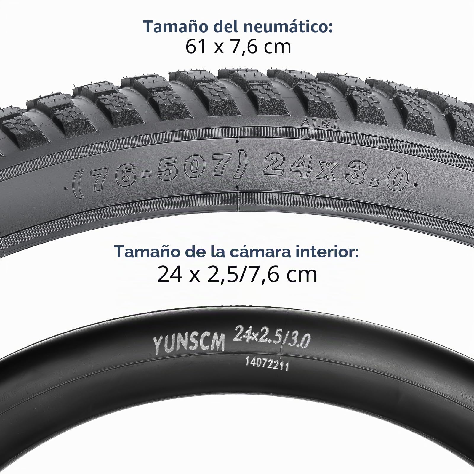 YunSCM 2PCS Pliables 24 Pulgada Neumáticoss 24x3.0 ETRTO 76-507 et 2PCS 24 Pulgada cámaras de Aire AV32mm Valve，Compatible 24x2.80 24x3.0 Neumáticos et Chambres à ai4