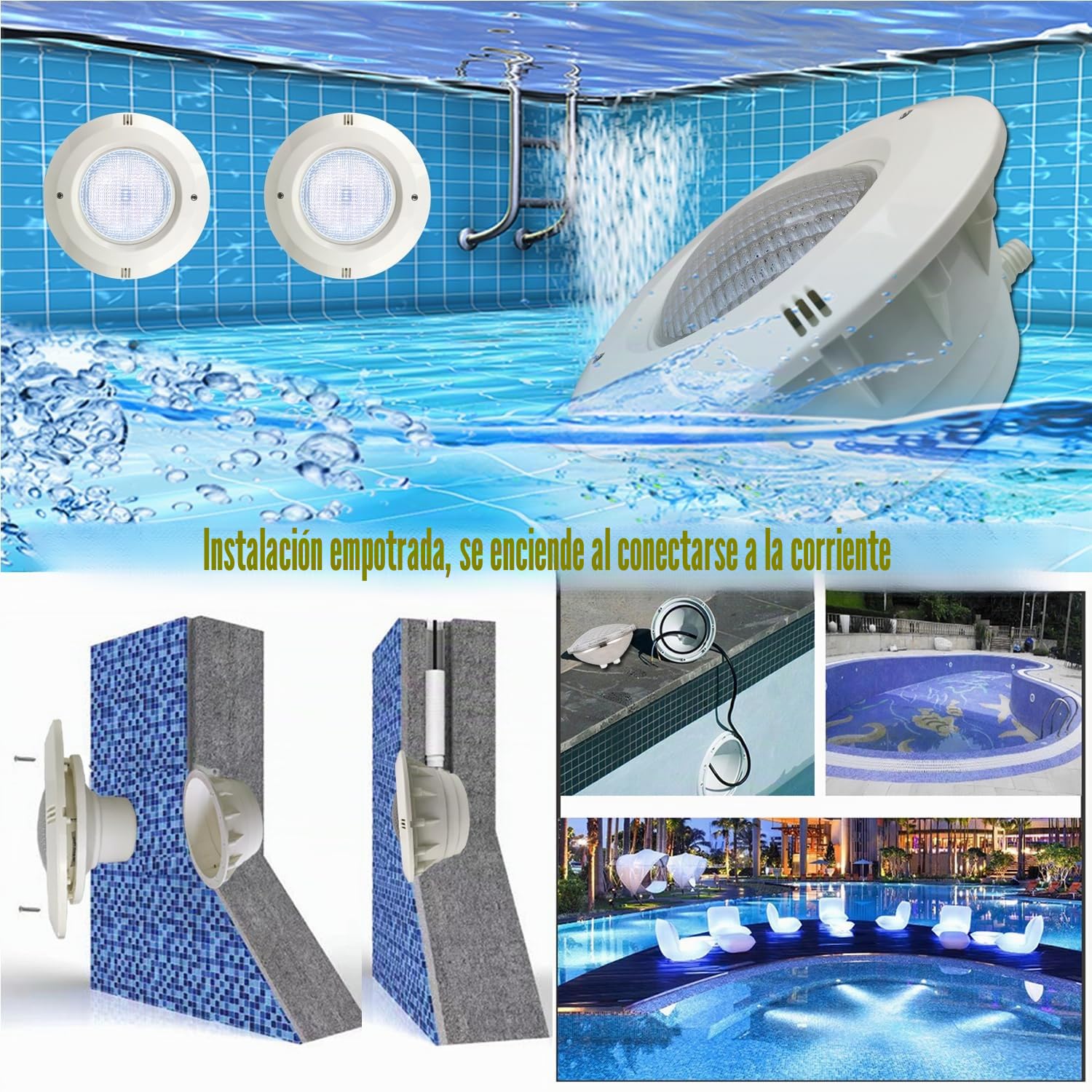 BARCELONA LED Lâmpada LED para piscina submersa PAR56 24W 12V AC, luz branca potente, IP68 à prova d'água, eficiente, segura e durável para piscinas e fontes