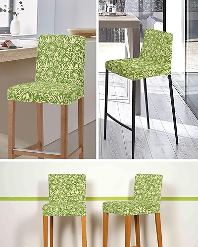 Miniatura 5 de Juego de 4 fundas para taburete de bar botánico tropical, color verde y beige, diseño moderno de arte abstracto estético, funda elástica para silla