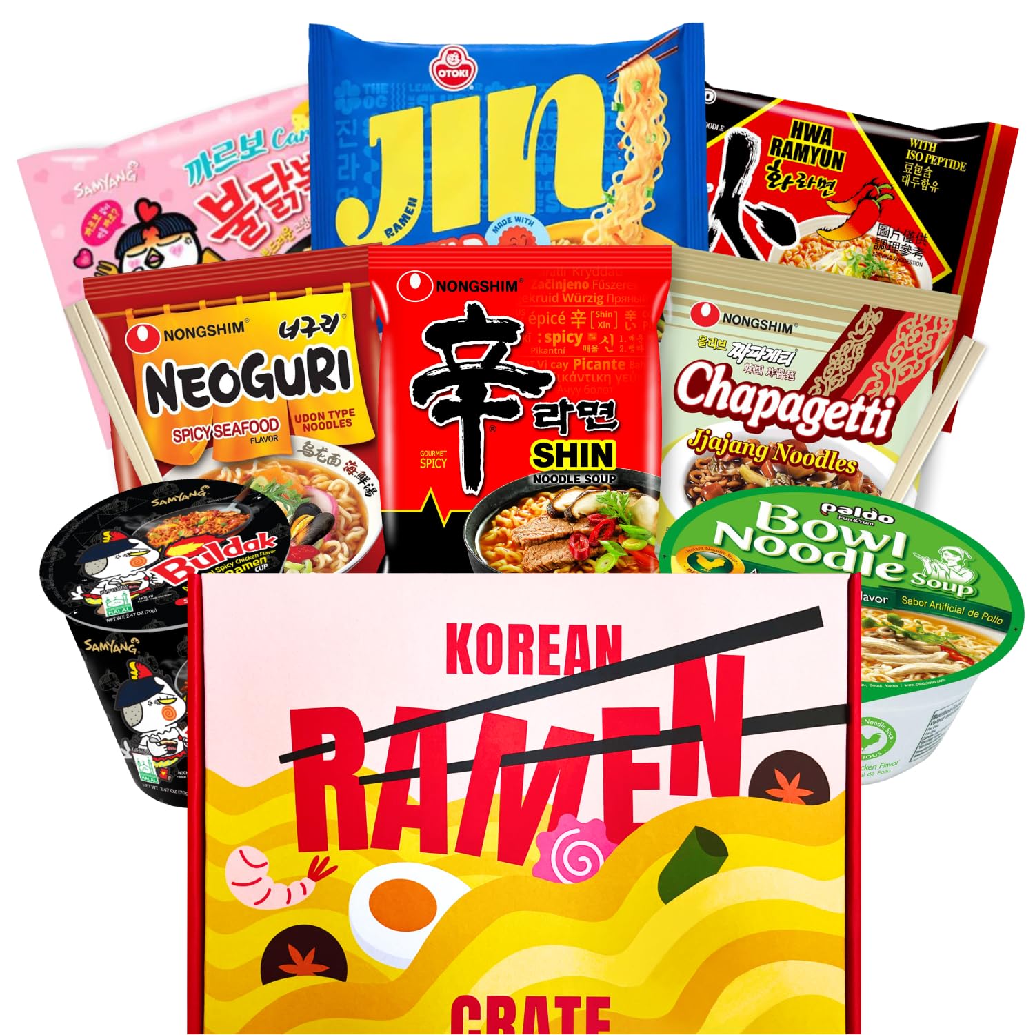 Asian Ramen Gift - Character Box | 8 Korean Ramen + 2 Chopsticks | Gift for Korean Food Box | The Spicy Noodle Challenge for Student and Adult - Journey of Korea