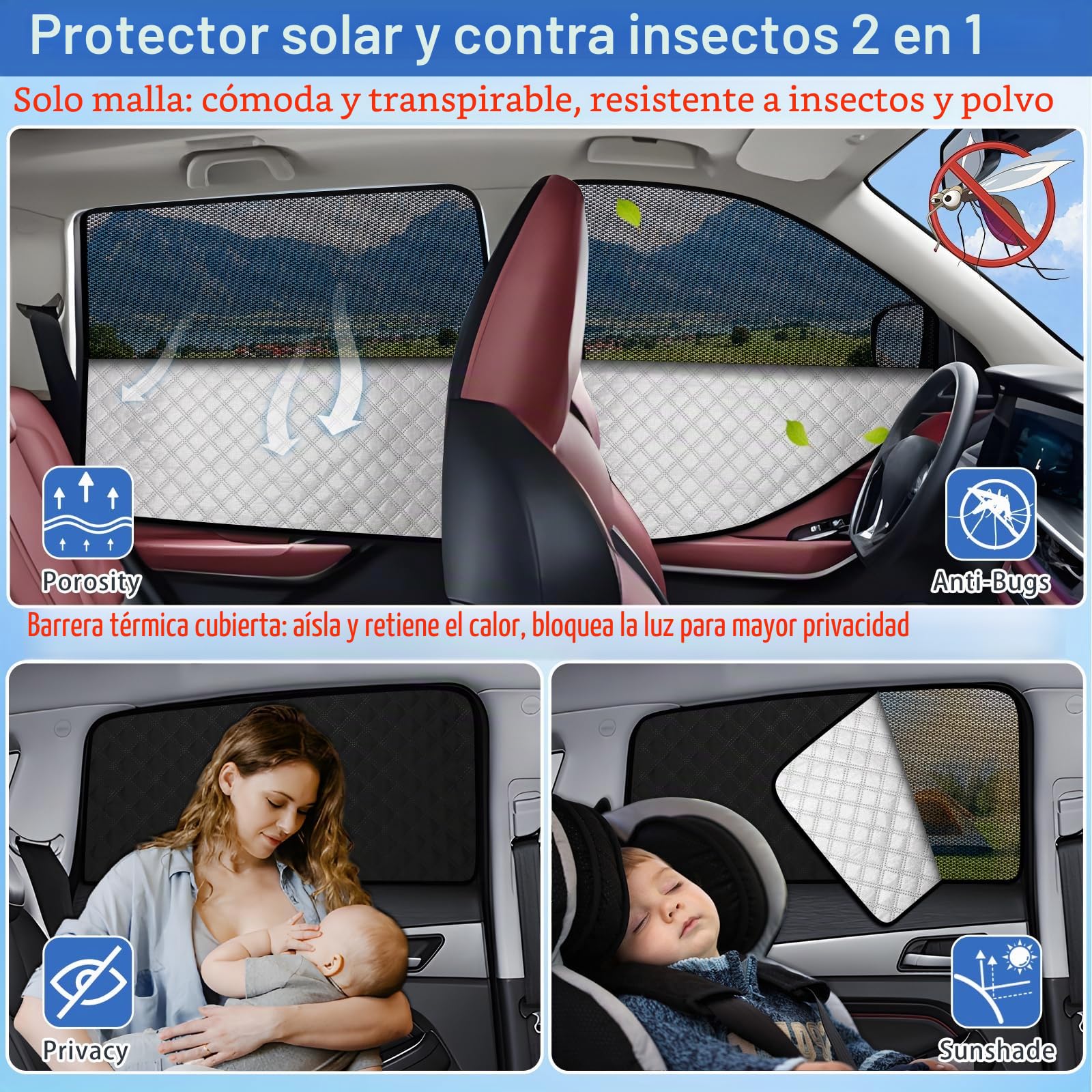 Parasol Coche para VW Passat B8 Variant 2016-2022 Ventanas Lateral 6 Piezas | XCBYT, 2 en 1: Parasol y Mosquitera para Coche, Magnética, Privacidad y Ventilación para Camping y Dormir en Coche, Anti UV