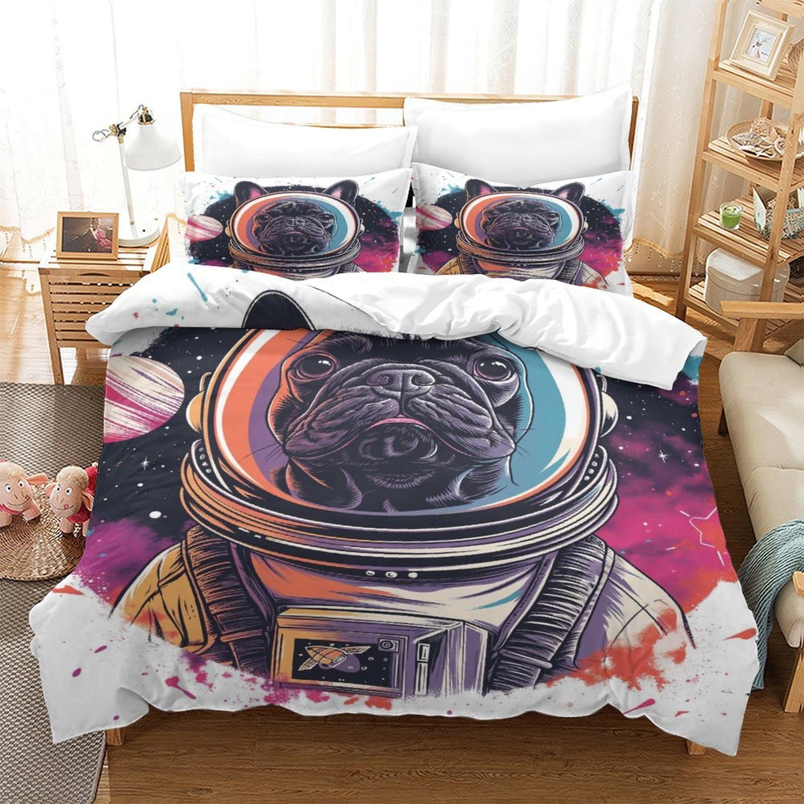Stampato in 3D Bulldog francese Copertina Stampata Microfibra Disegnata Biancheria Da Letto Stile Morbido Con 2 Federe,Double（200x200cm）, Per Adolescenti E Adulti